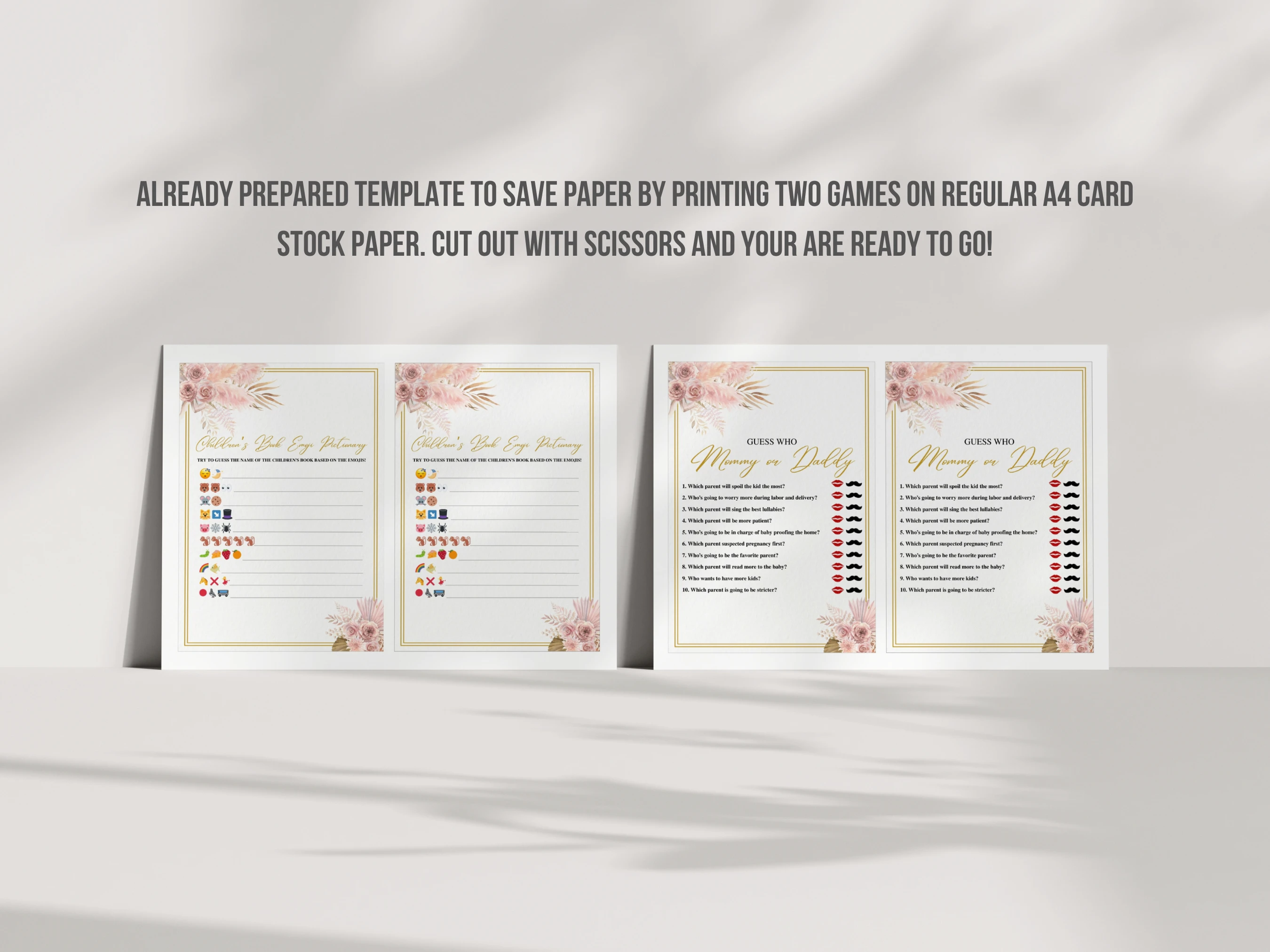 Boho Baby Shower Games Bundle | Rose Gold Baby Shower Bingo Printable Games | Pampas Grass Baby Shower Party Games | Editable Canva Template | Digital Download