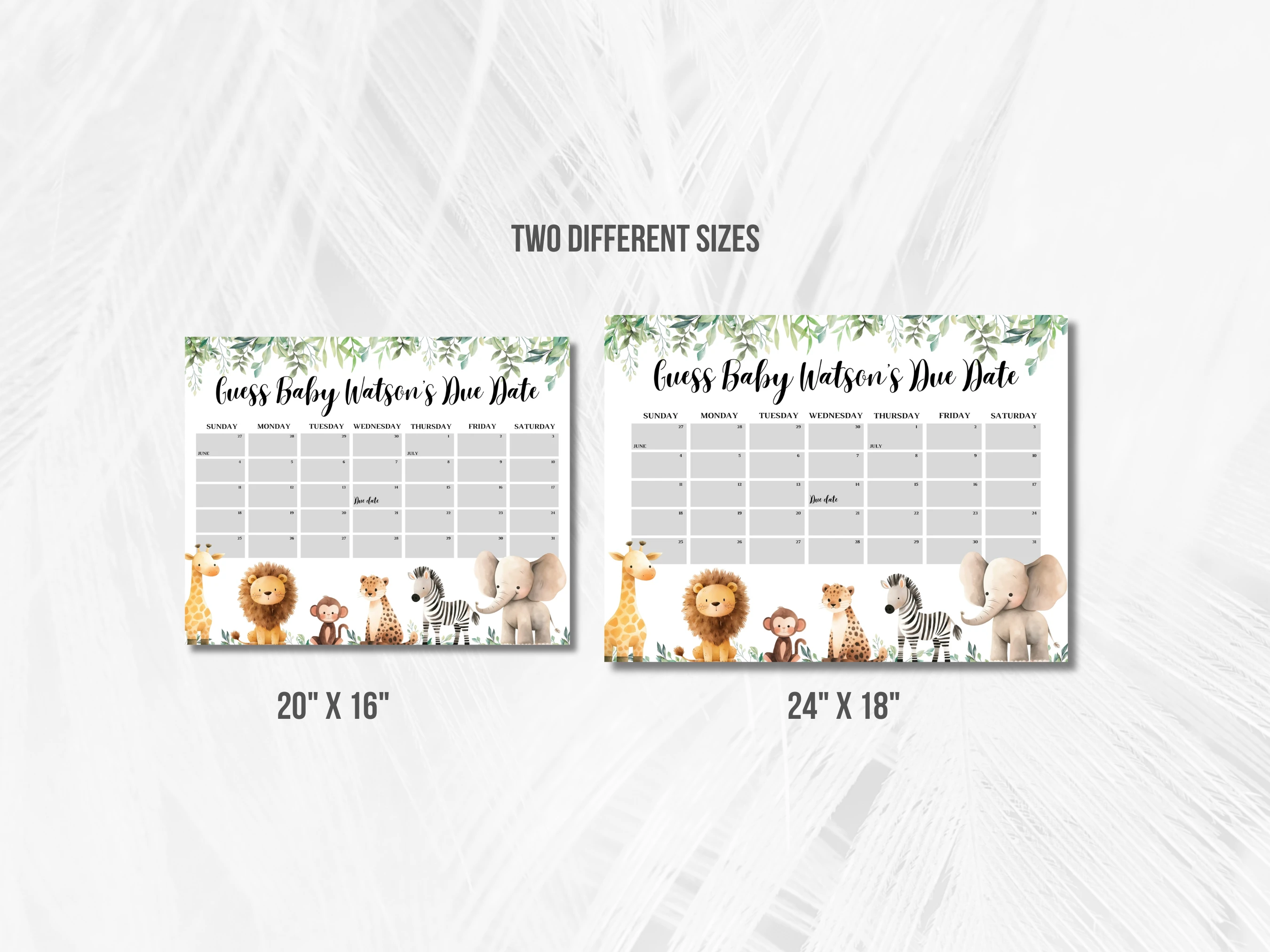Safari Baby Due Date Calendar | Jungle Animals Prediction Game | Wild One Guess The Birthday | Editable Canva Template | Digital Download