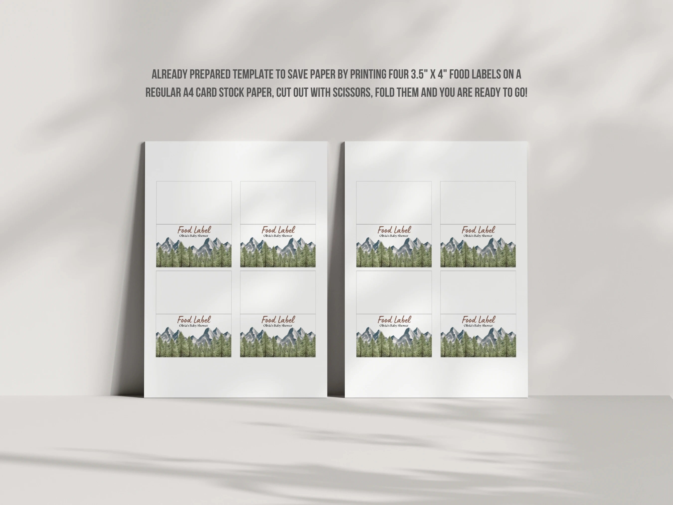Adventure Awaits Baby Shower Place Cards | Woodland Forest Mountain Seating Cards | Editable Canva Template | Digital Download