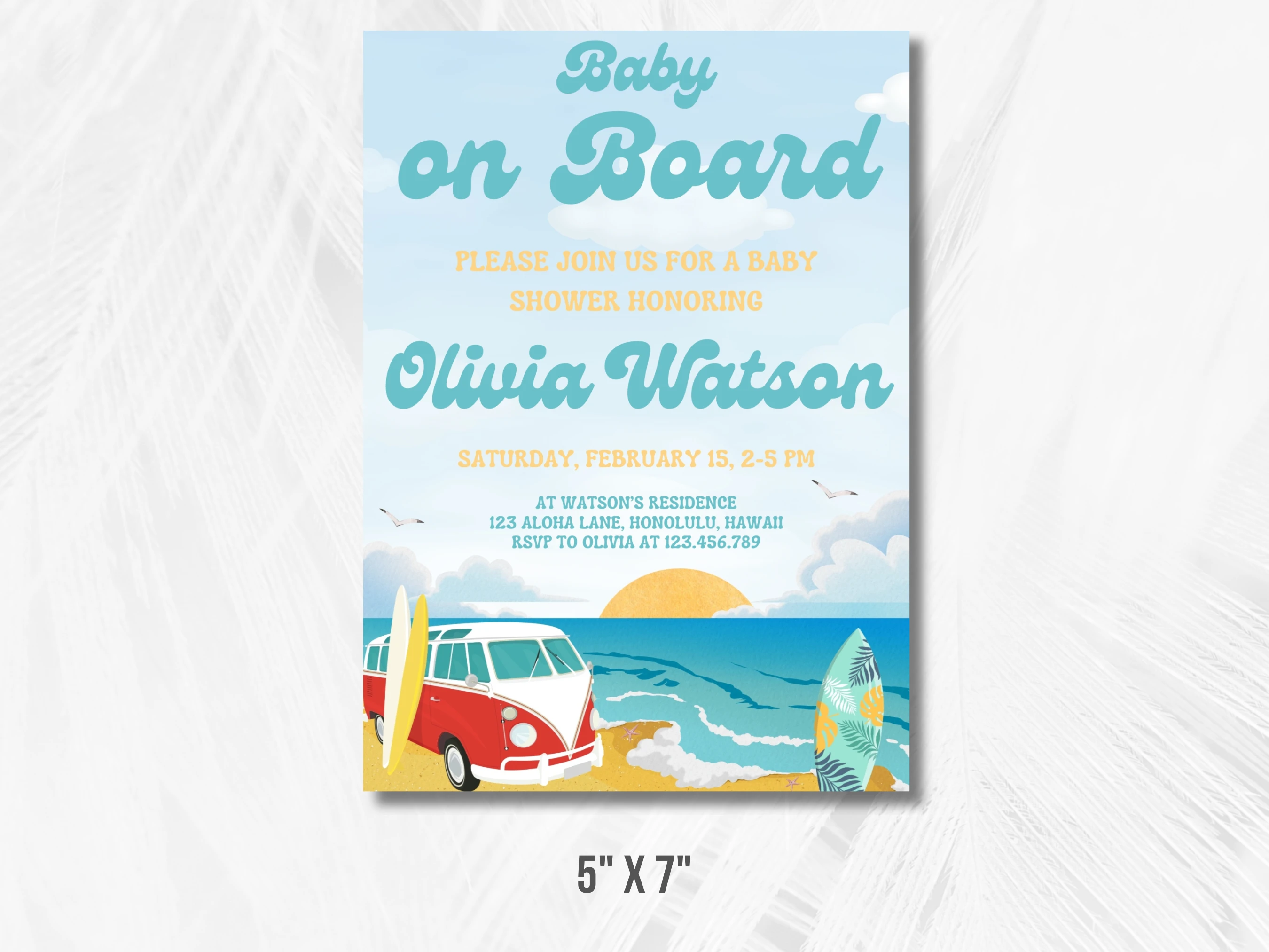 Baby On Board Baby Shower Invitation | Ocean Baby Shower Invite | Surf Baby Shower Party | Editable Canva Template | Digital Download