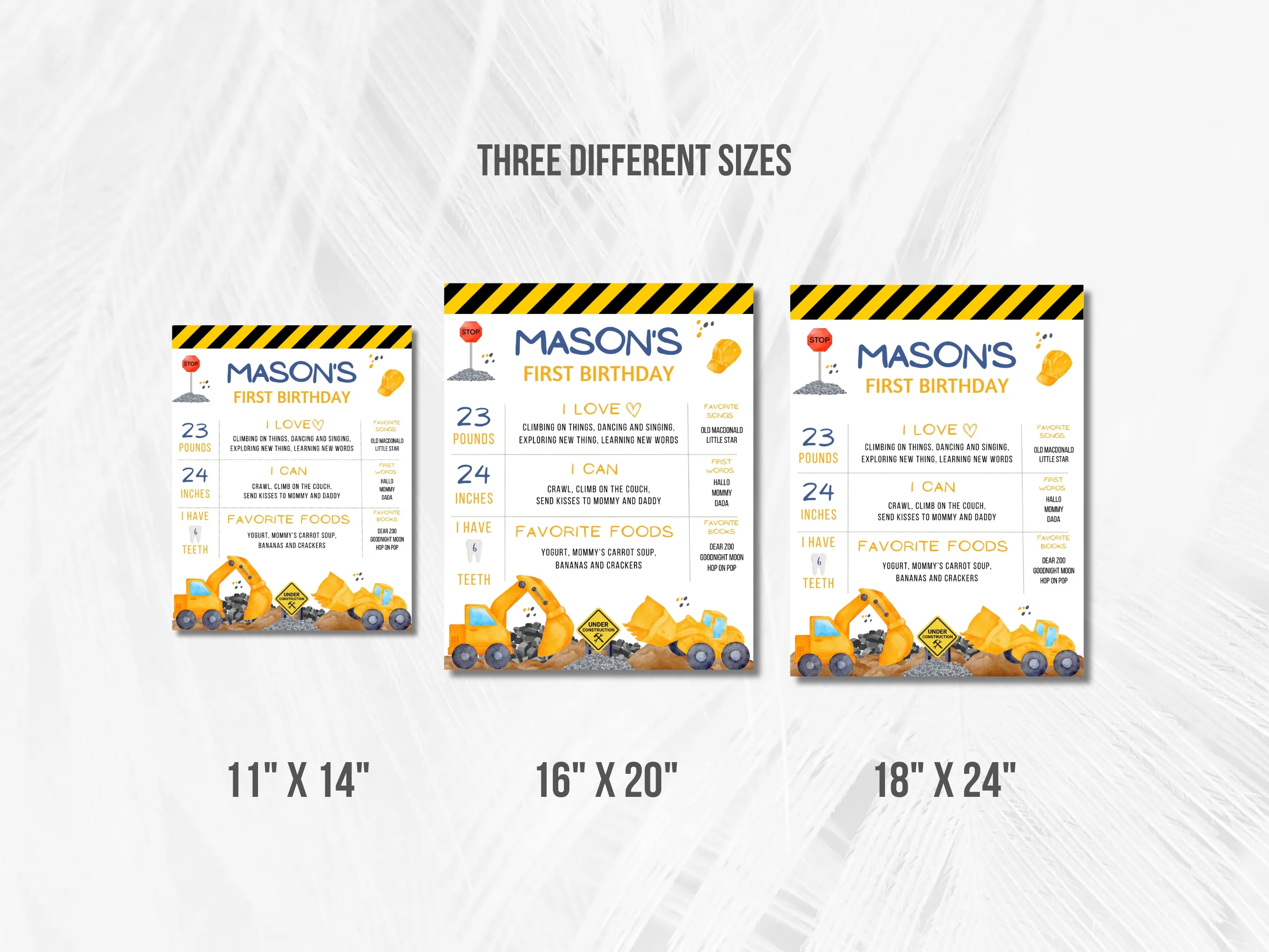 Construction Birthday Milestone Board | Excavator Milestone Poster | Dump Truck Baby Milestone Sign | 1st Birthday Party | Editable Canva Template | Digital Download