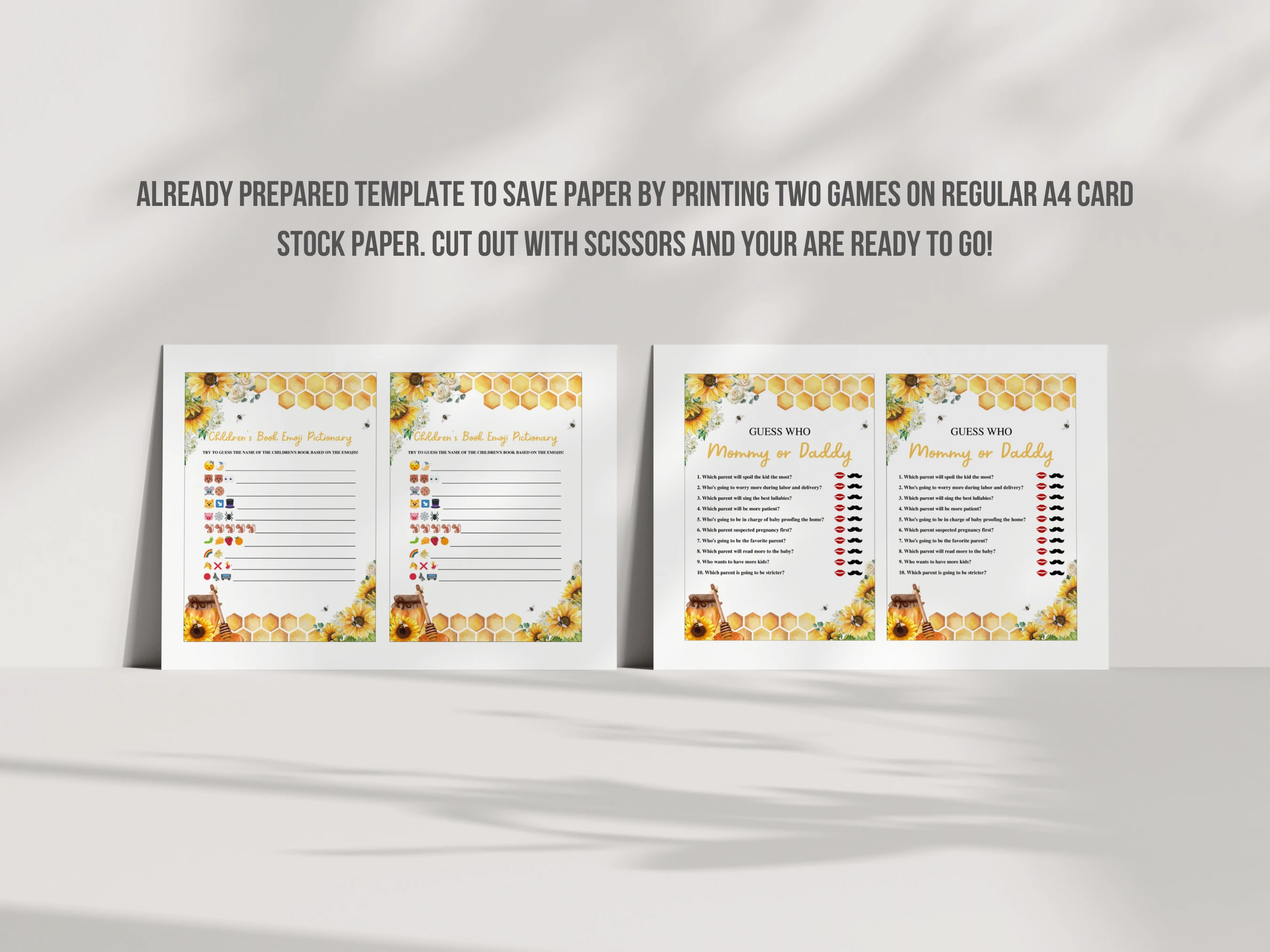 Bumble Bee Baby Shower Games Bundle | Sunflower Baby Shower Bingo Printable Games | Honey Bee Baby Shower Party Games | Editable Canva Template | Digital Download