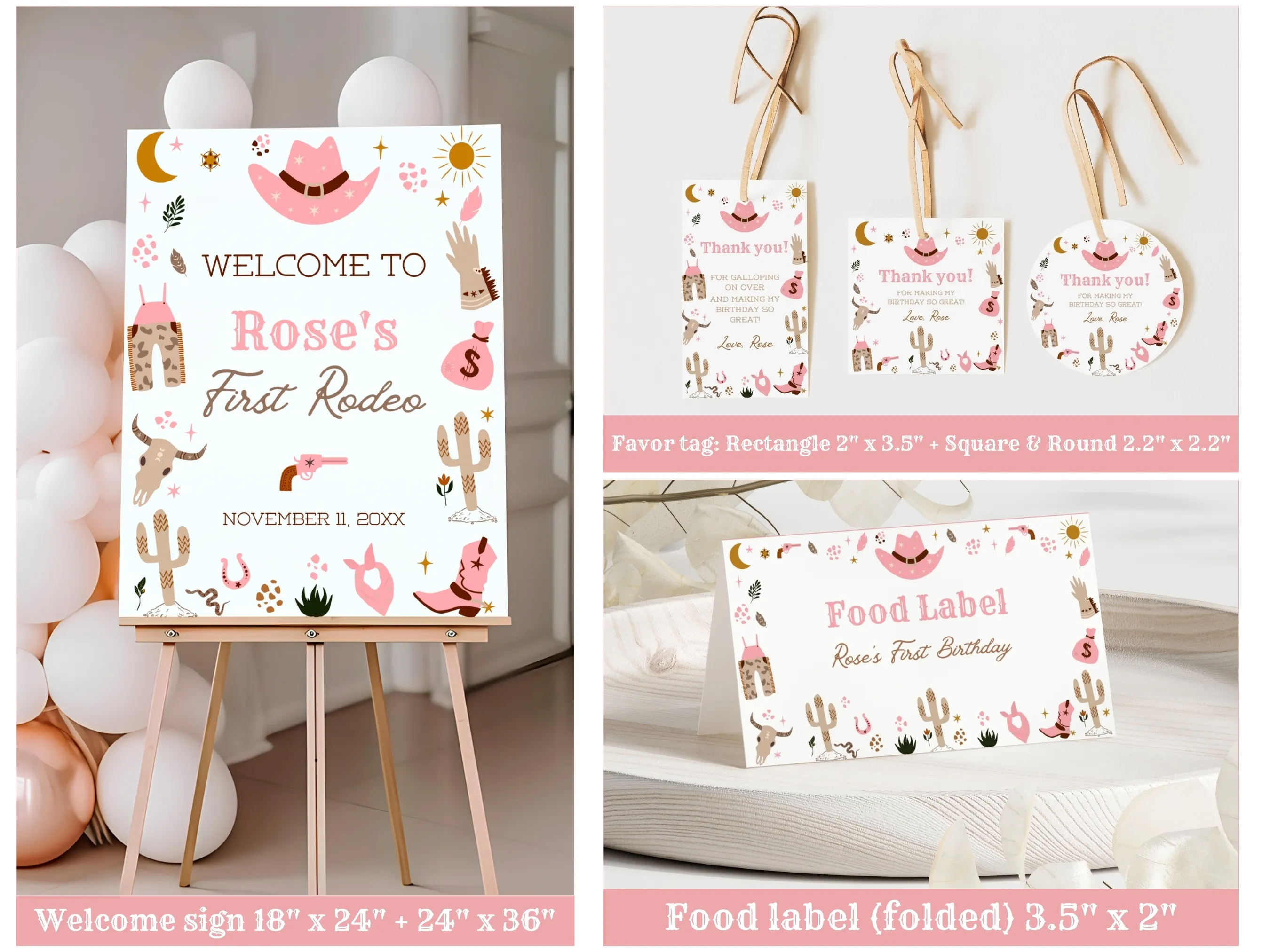 My First Rodeo Birthday Decor Bundle | Cowgirl Party Invitation | Editable Canva Template | Digital Download