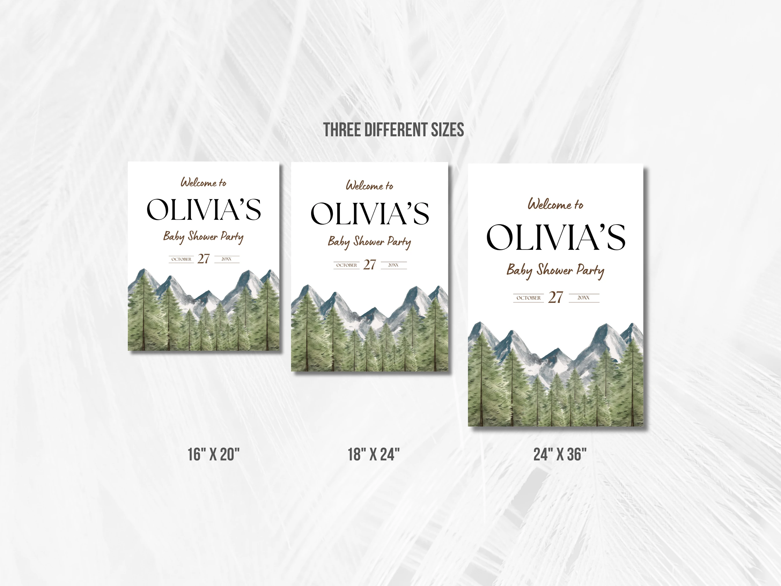 Adventure Awaits Baby Shower Welcome Sign | Woodland Forest Mountain Welcome Board | Editable Canva Template | Digital Download