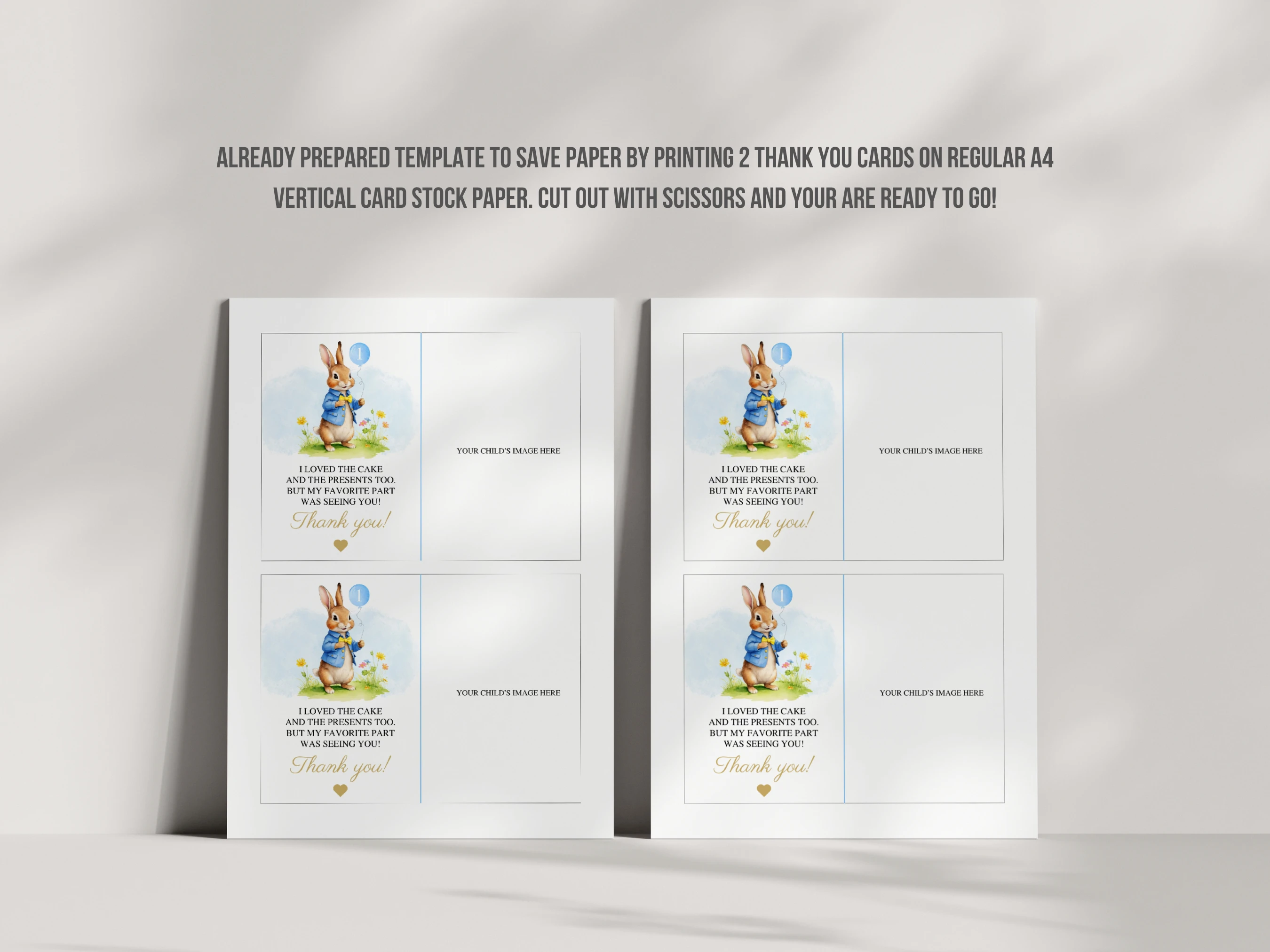 Peter Rabbit Birthday Thank You Card With Photo | Flopsy Bunny Birthday Thank You Note | 1st Birthday Party | Editable Canva Template | Digital Download