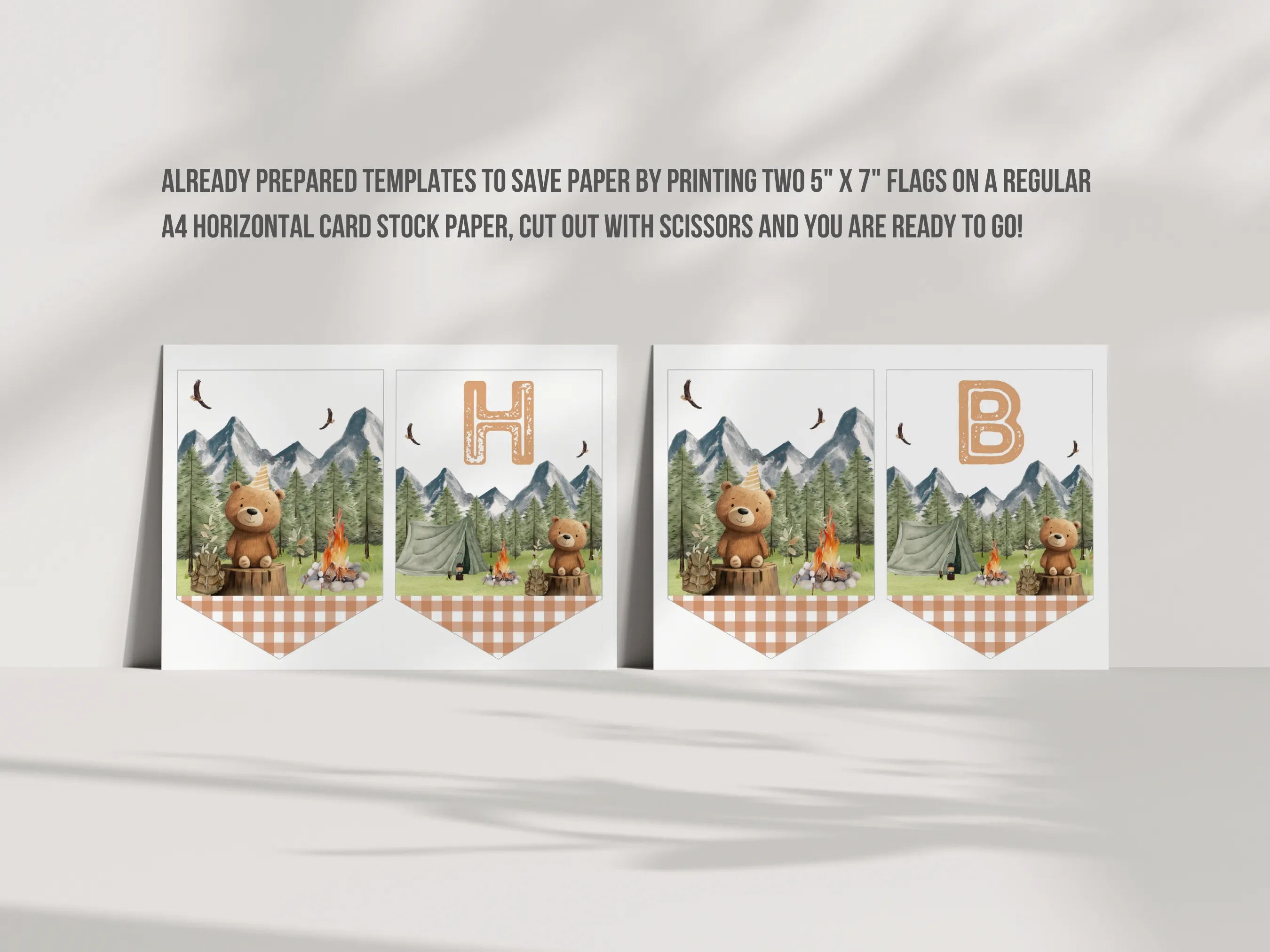 One Happy Camper Happy Birthday Banner | Woodland Birthday Banner | Camping Party Bunting | Woodland Party Wall Banner | Editable Canva Template | Digital Download