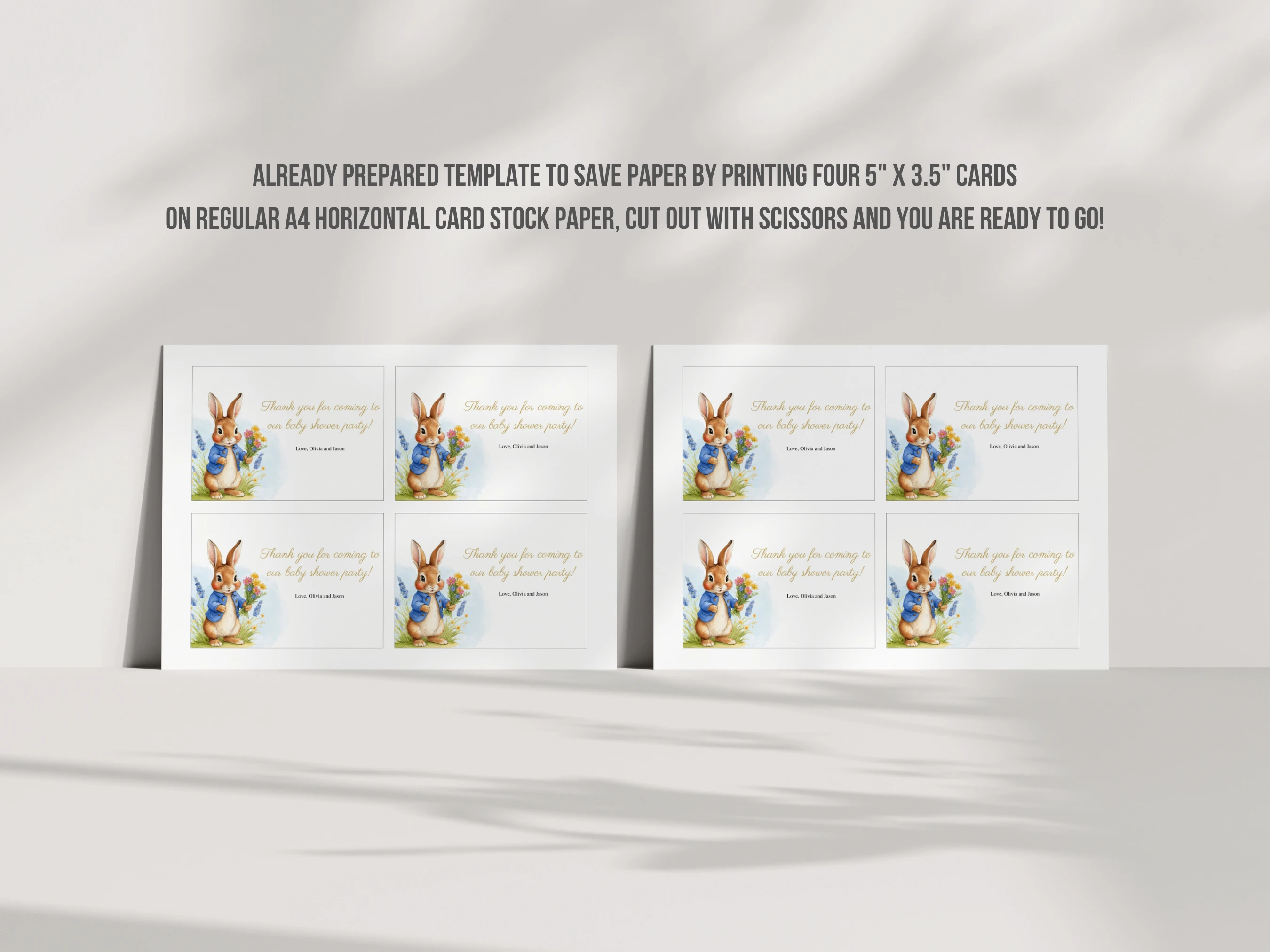 Peter Rabbit Baby Shower Thank You Card | Flopsy Bunny Baby Shower Thank You Note | Editable Canva Template | Digital Download