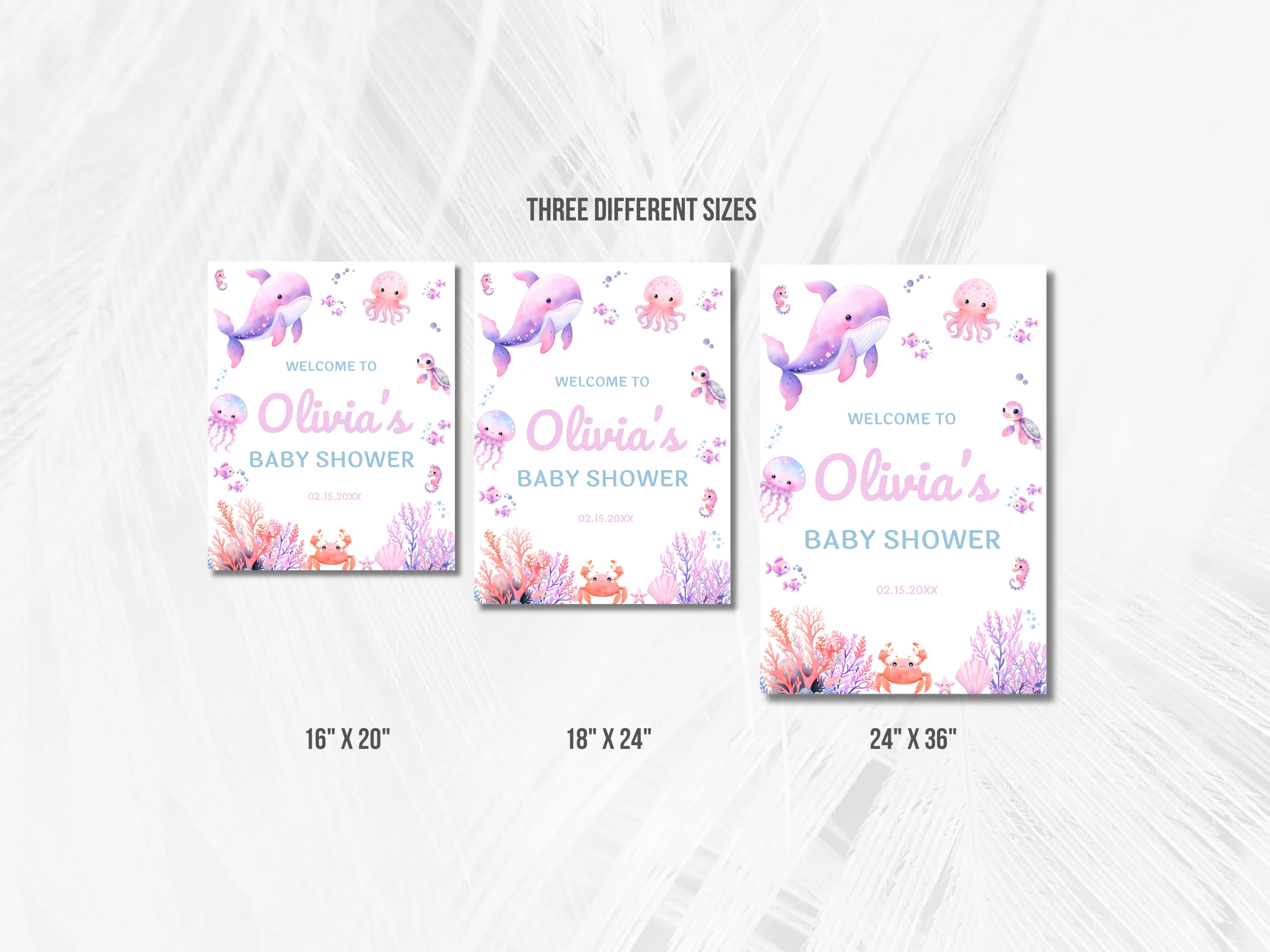 Under The Sea Baby Shower Welcome Sign | Pink Ocean Animals Welcome Board For Baby Girl | Editable Canva Template | Digital Download