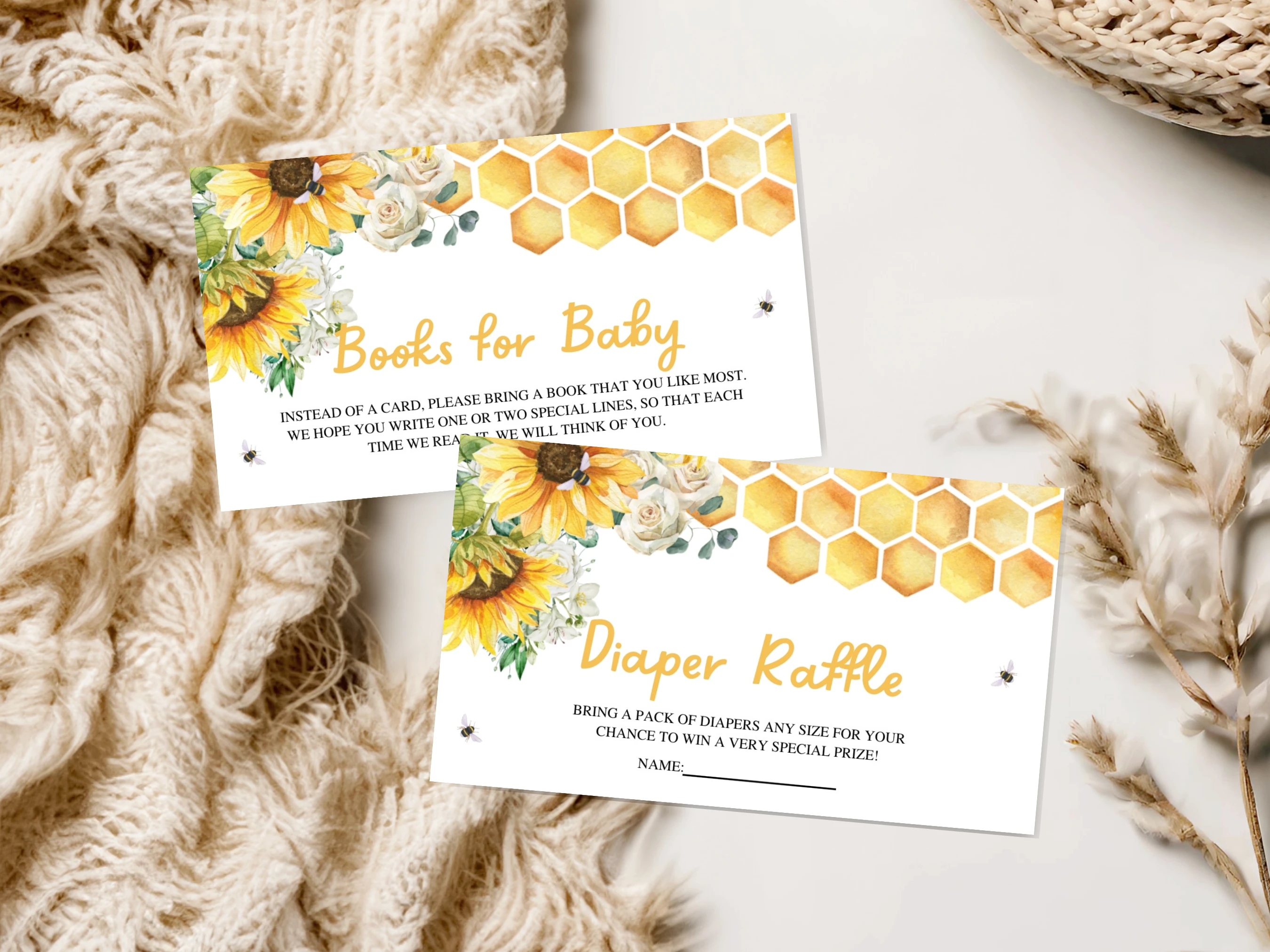 Sunflower Honey Bee Baby Shower Invitation Set | Bumble Bee Yellow Starter Pack For Baby Girl | Editable Canva Template | Digital Download