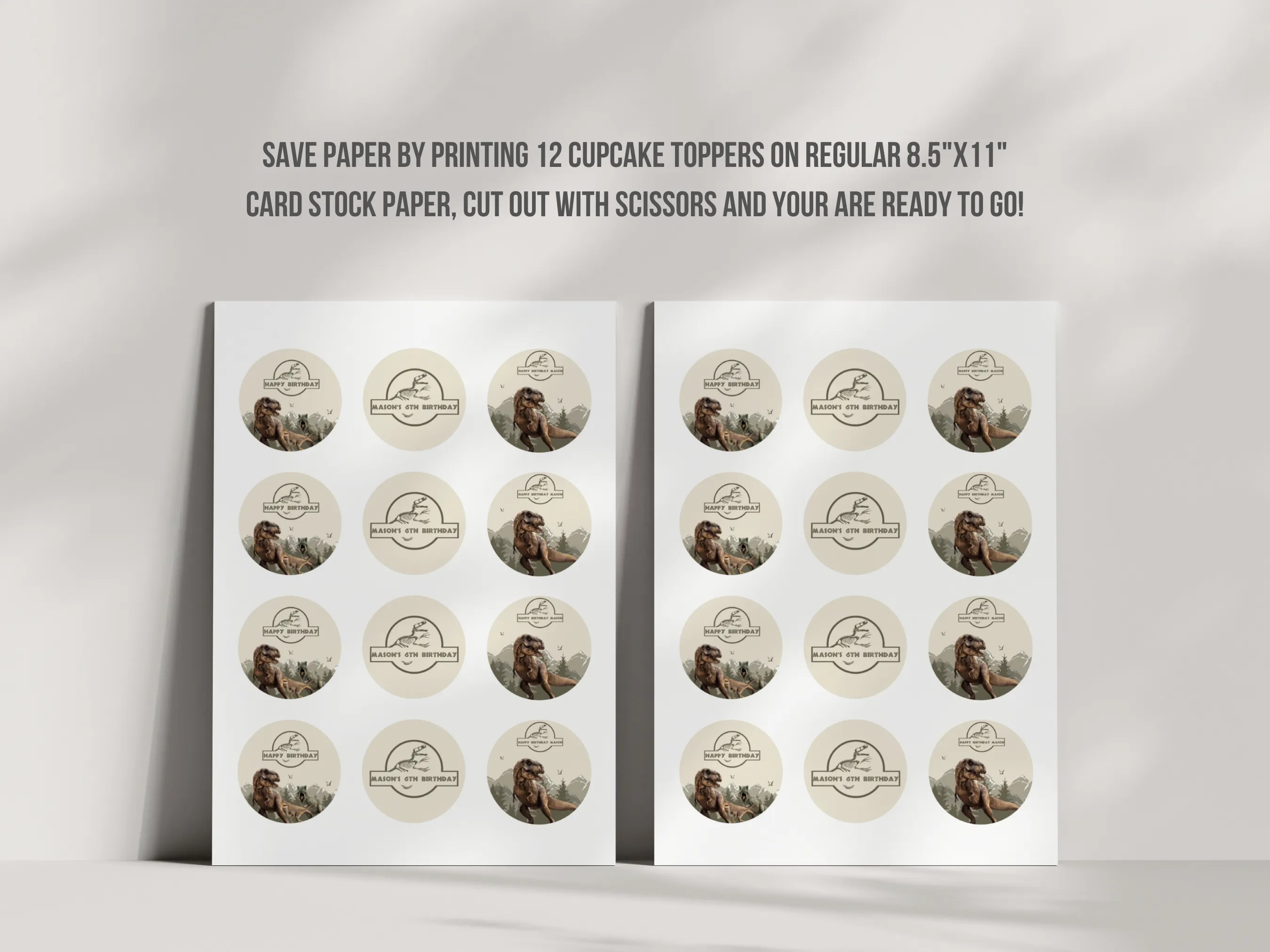 Dinosaur Birthday Party Cupcake Toppers | Jurassic Party Cake Topper | T-Rex Happy Birthday Cupcake Toppers | Editable Canva Template | Digital Download