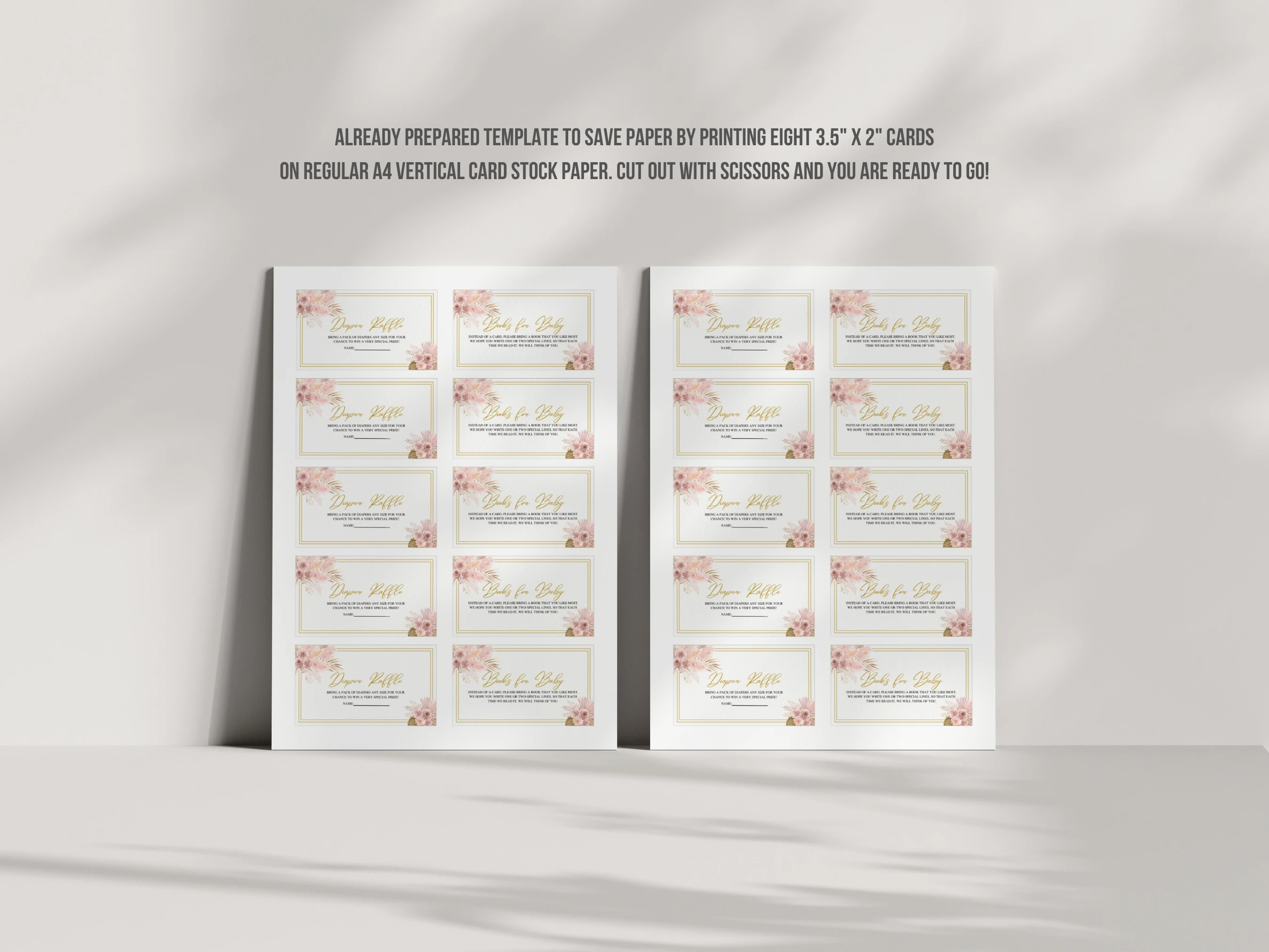 Boho Baby Shower Diaper Raffle Card | Rose Gold Pampas Grass Books For Baby Card | Editable Canva Template | Digital Download