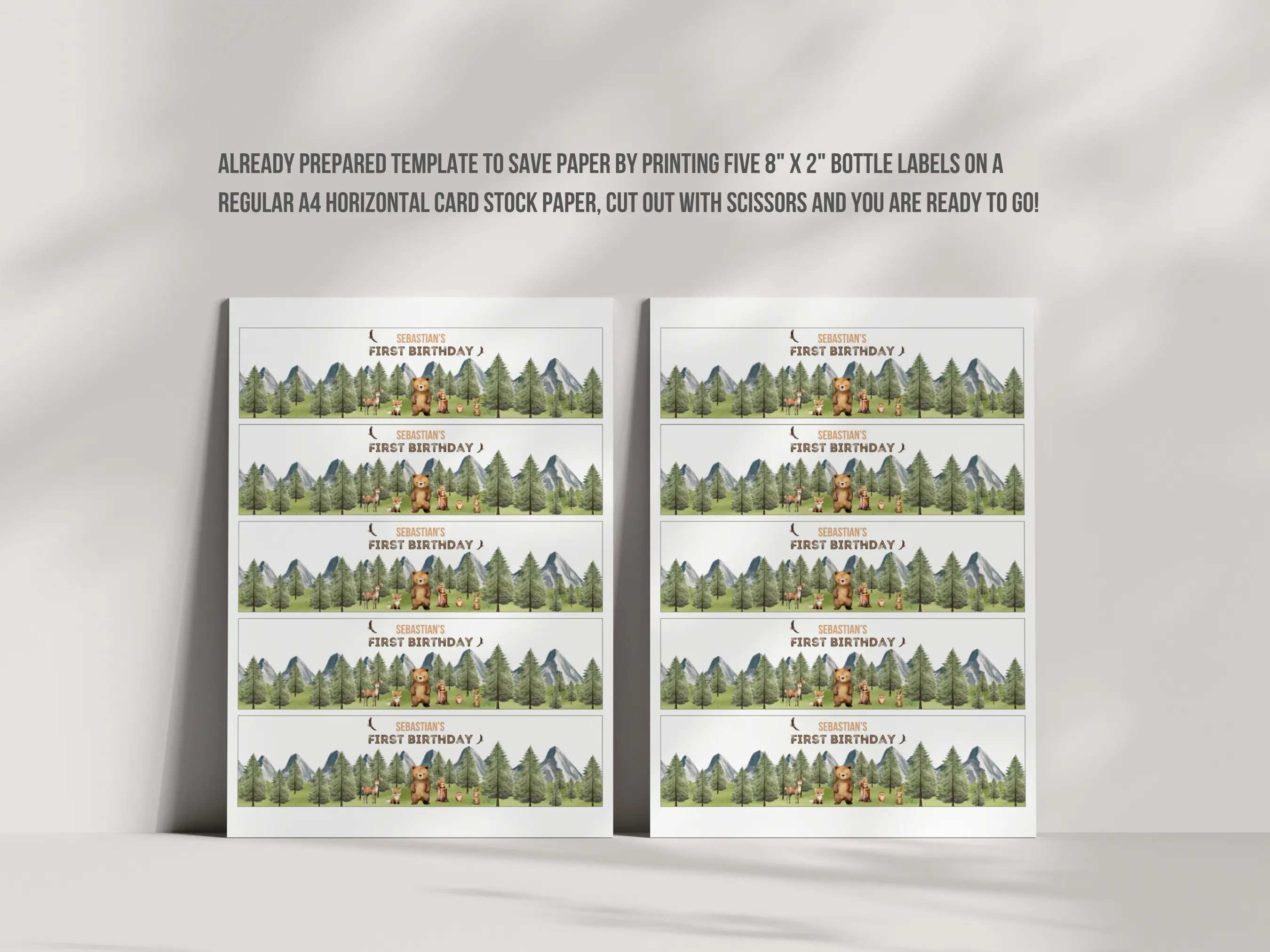 Woodland Water Bottle Labels | Wild One Birthday Bottle Stickers | 1st Birthday Boy Bottle Wraps | Editable Canva Template | Digital Download