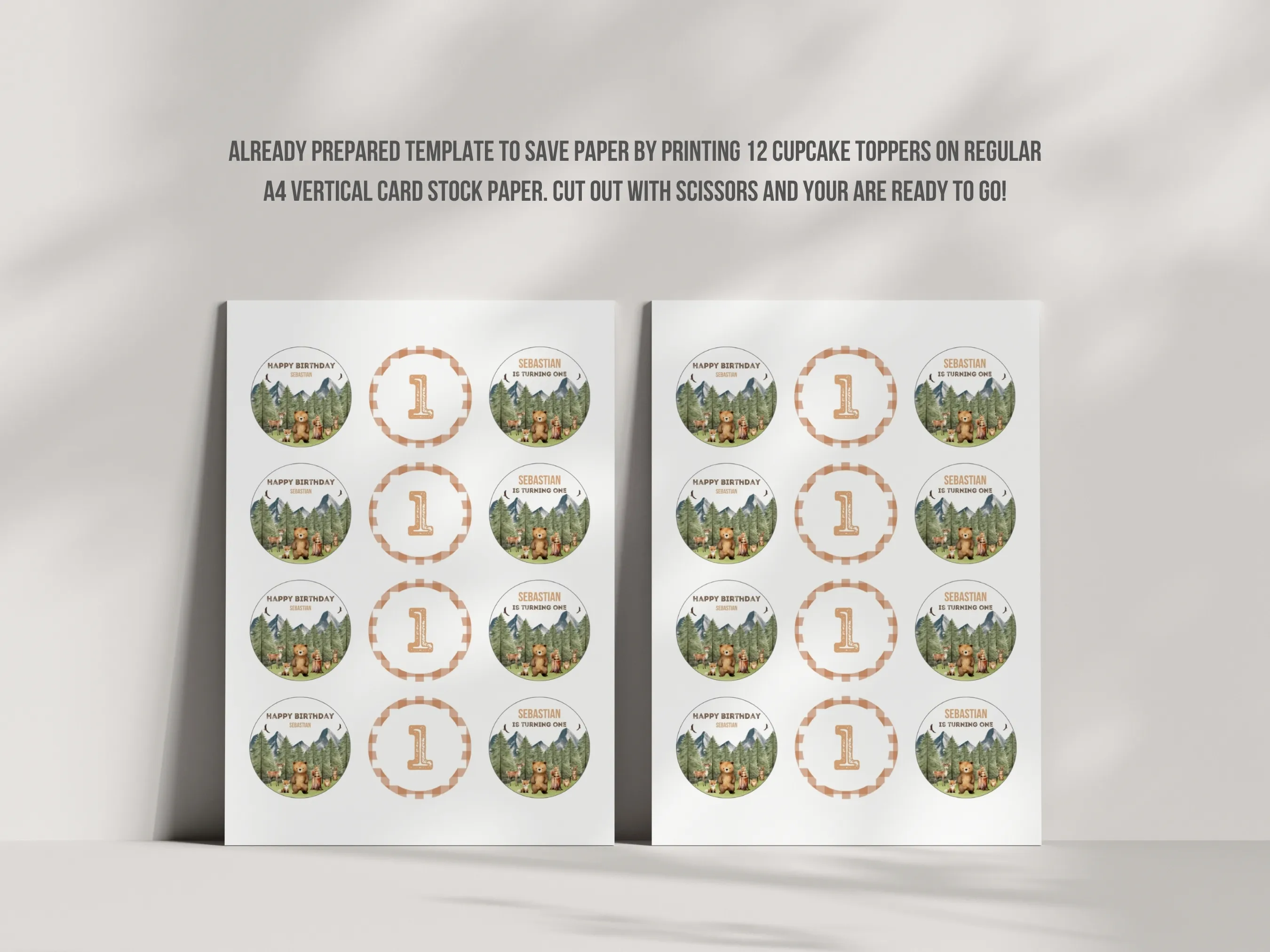 Woodland Birthday Cupcake Toppers | Wild One “One” Cake Topper | 1st Birthday Boy Cupcake Toppers | Woodland Party Cake Toppers | Editable Canva Template | Digital Download
