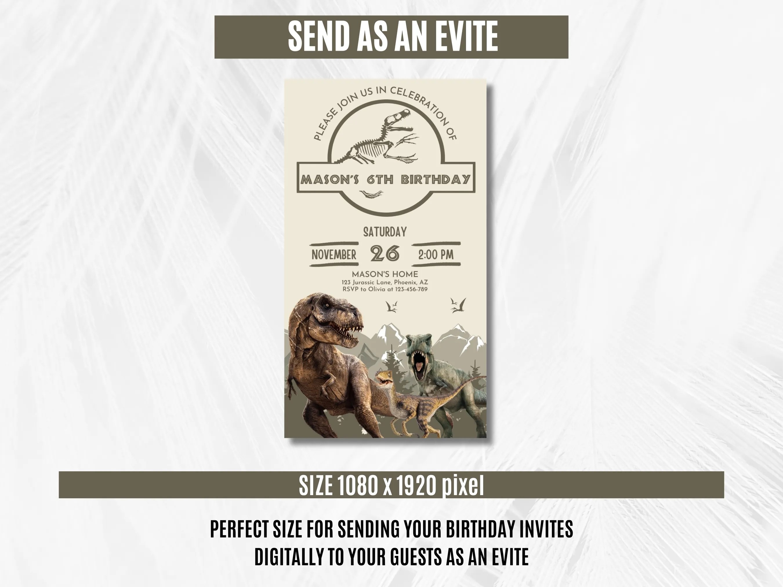 Dinosaur Birthday Mobile Invitation | Jurassic Party Evite | Editable Canva Template | Digital Download