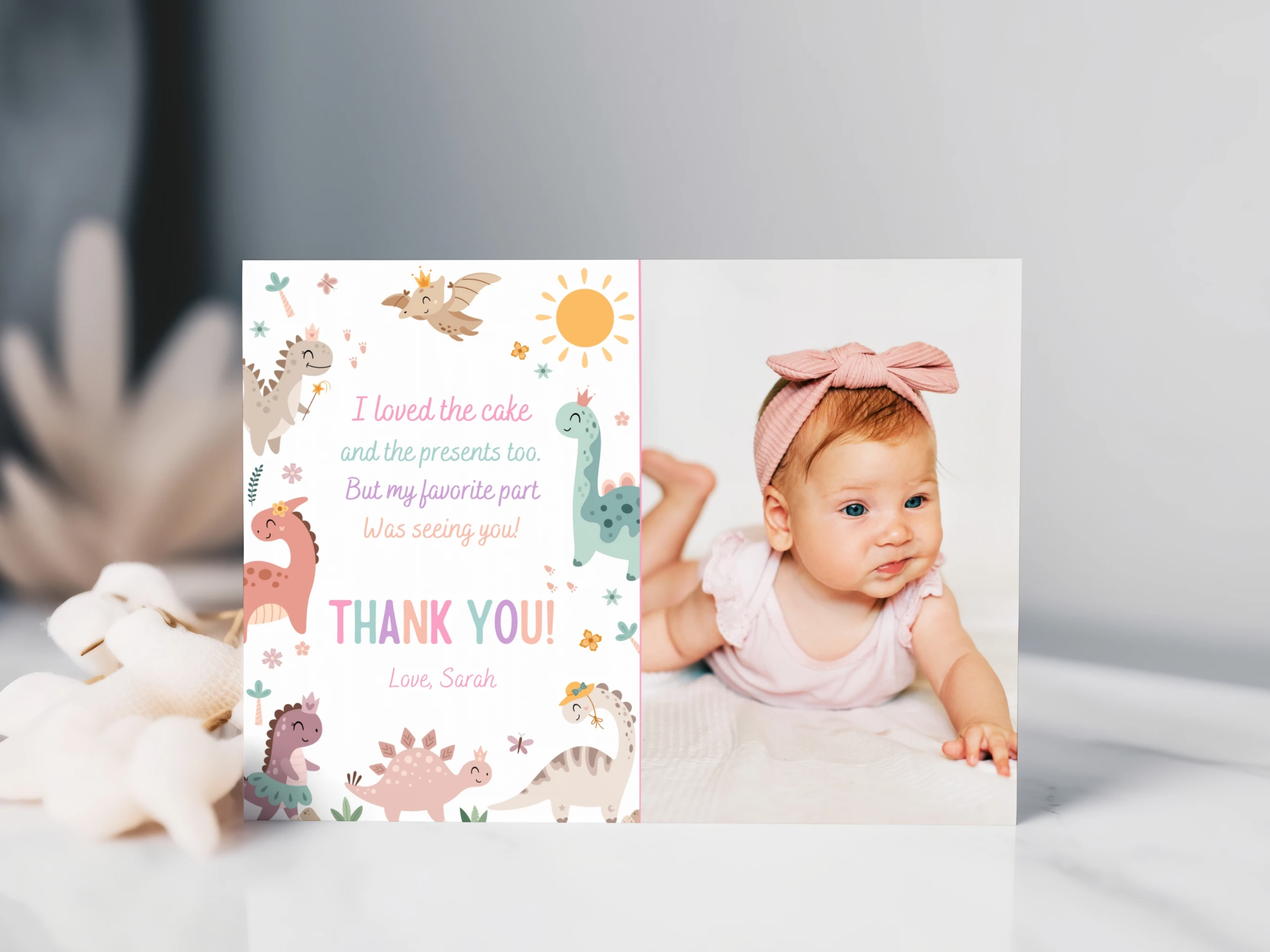 baby dinosaur thank you card, dino party thank you note, birthday thank you card with photo, jurassic birthday thank you note, printable kids thank you card