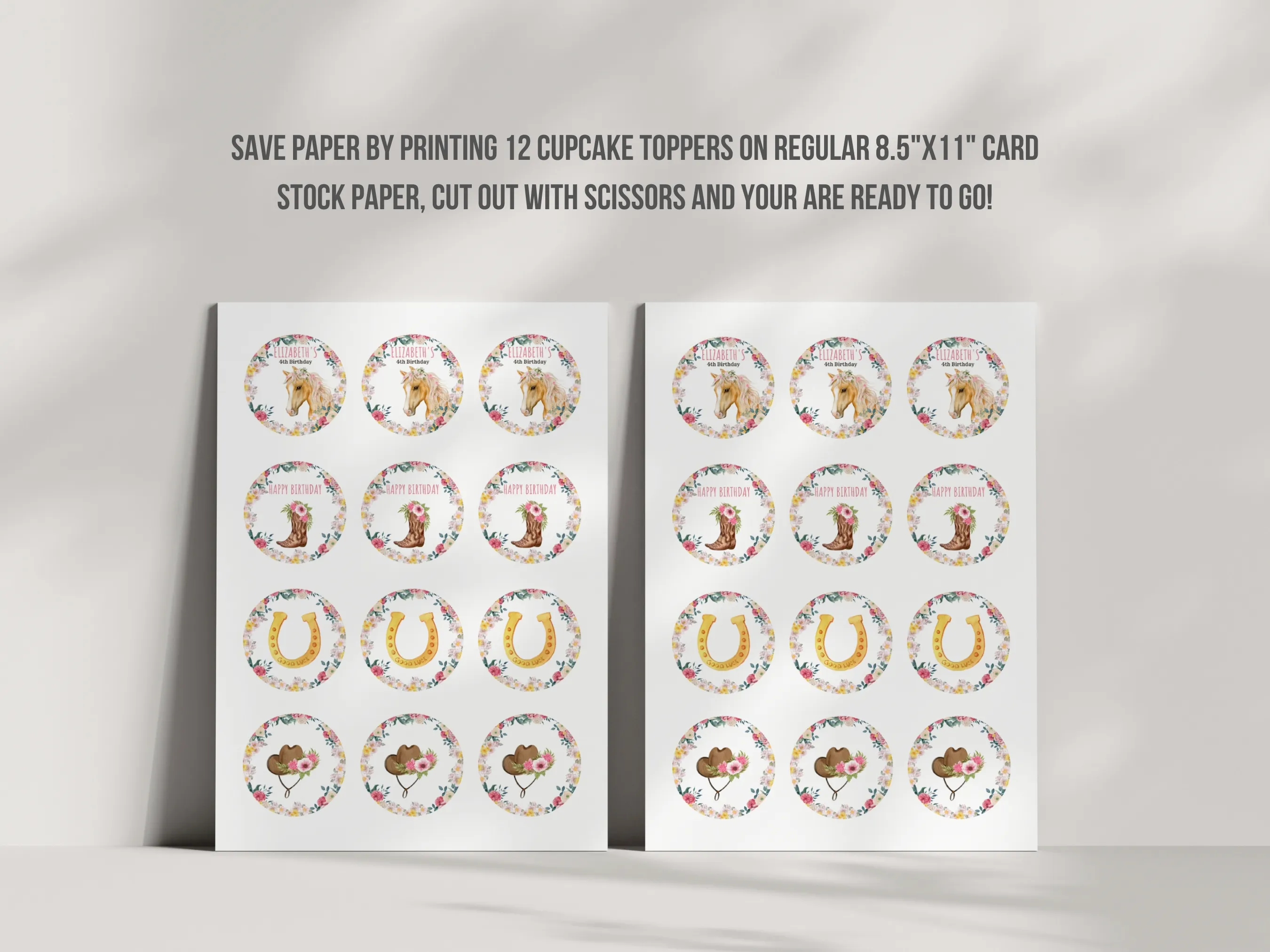 Horse Happy Birthday Cupcake Toppers | My First Rodeo Cake Topper | Pony “One” Cake Topper | Horse Birthday Party Toppers | Editable Canva Template | Digital Download