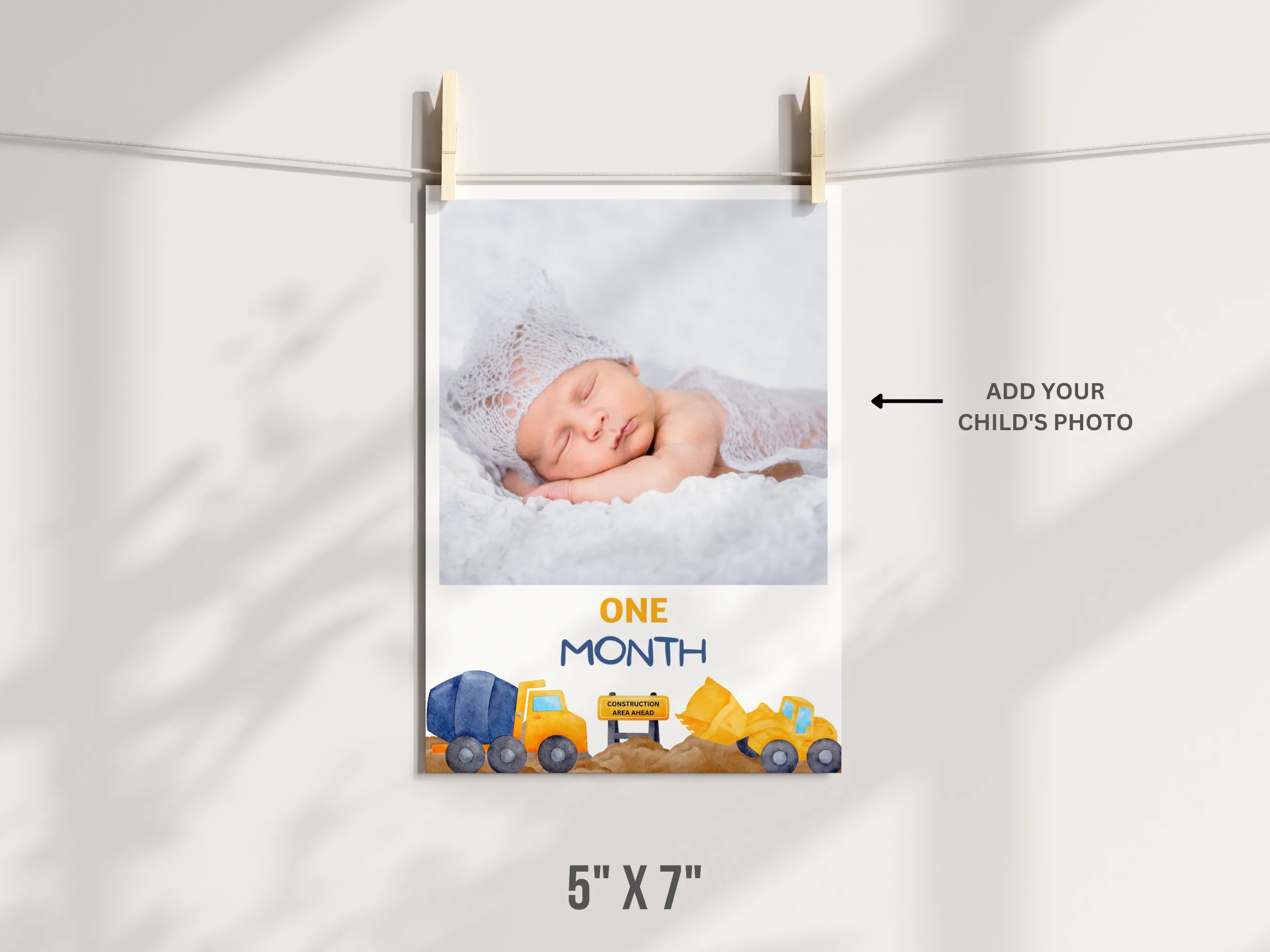 Construction Birthday Photo Banner | Baby Milestone Cards | Editable Canva Template | Digital Download