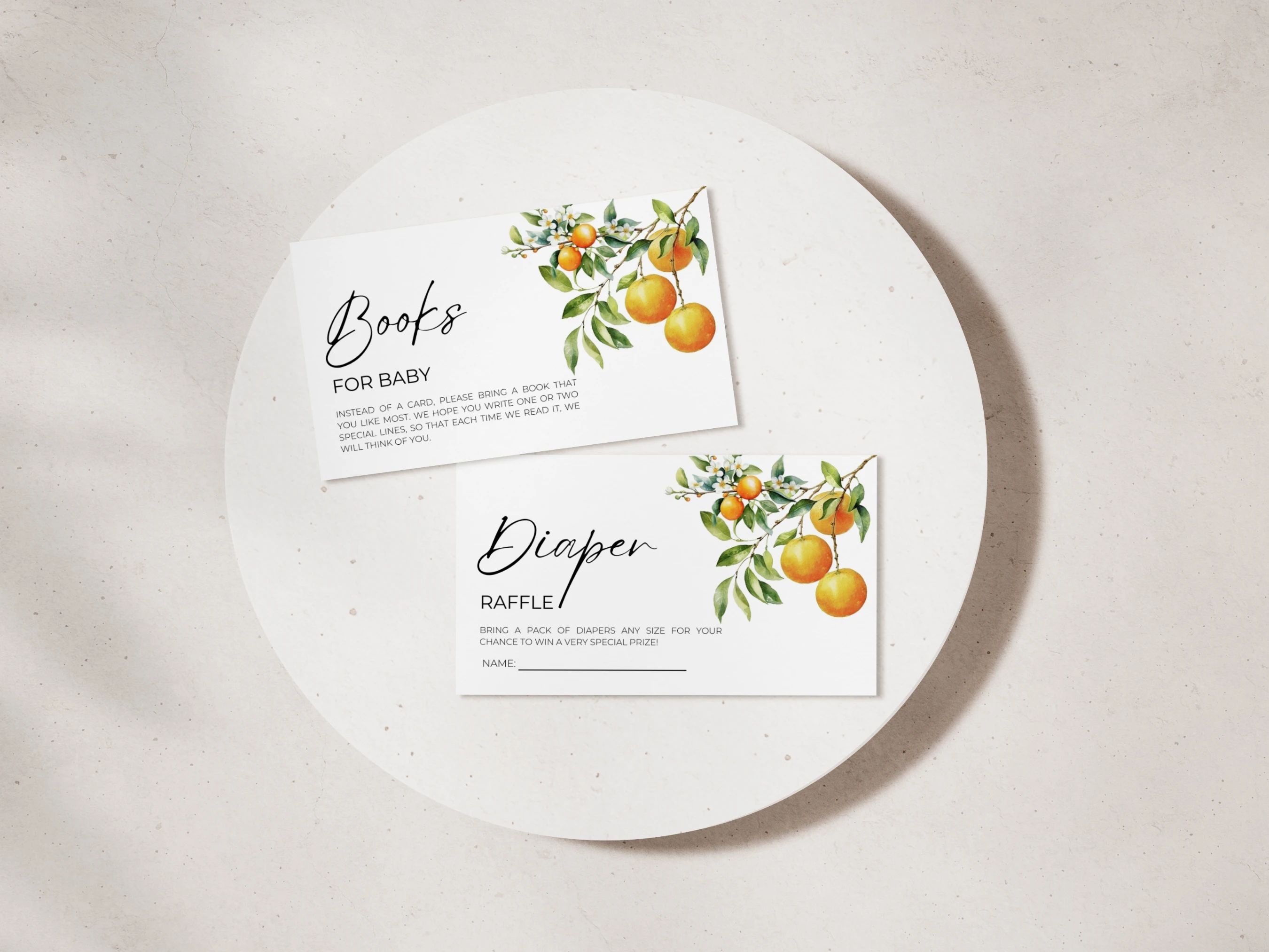little cutie diaper raffle card, orange books for baby card, clementine baby shower raffle ticket printable, citrus baby shower insert card, editable diaper raffle card Canva