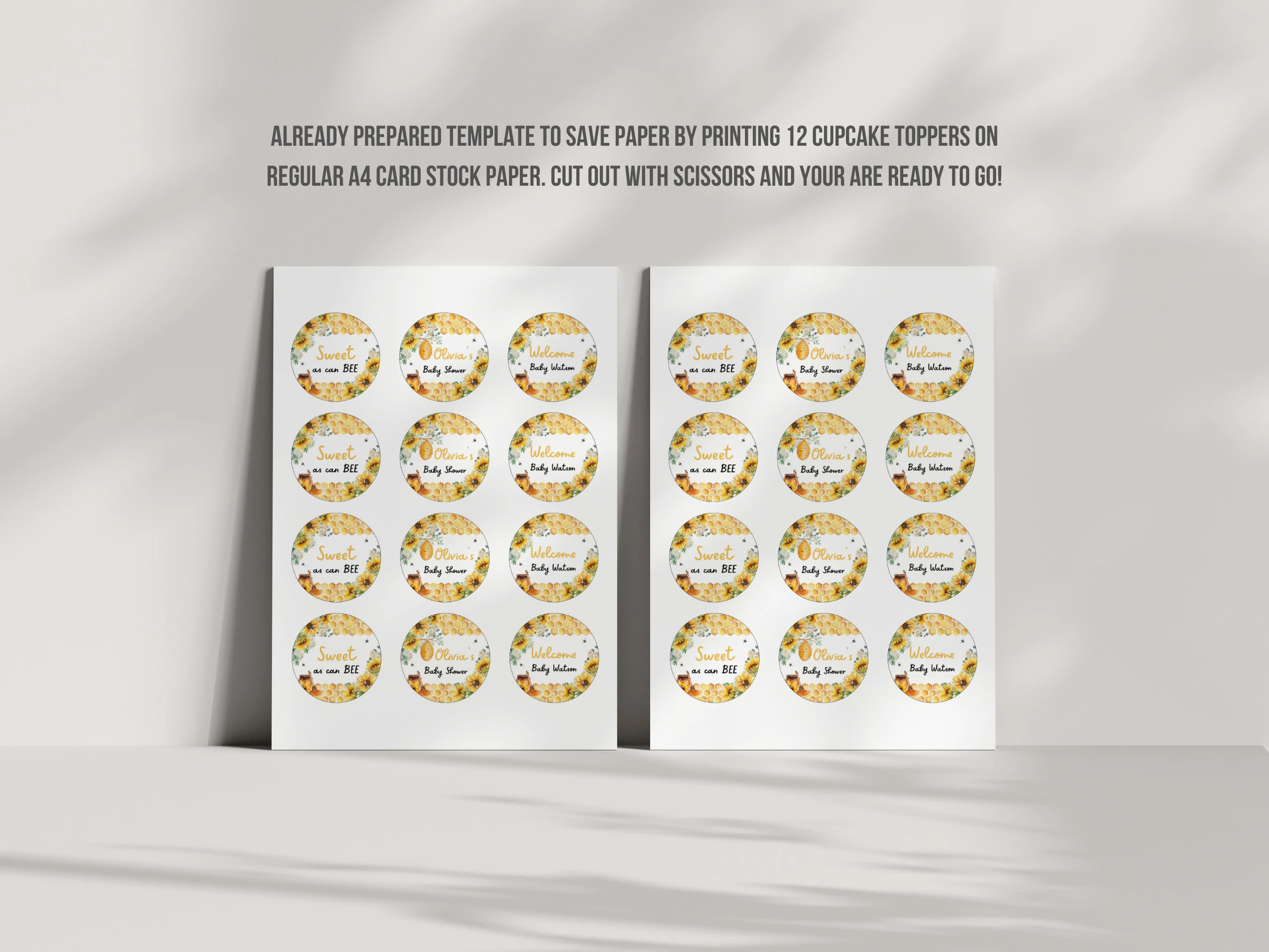 Sunflower Honey Bee Baby Shower Cupcake Toppers | Bumble Bee Cake Topper | Editable Canva Template | Digital Download