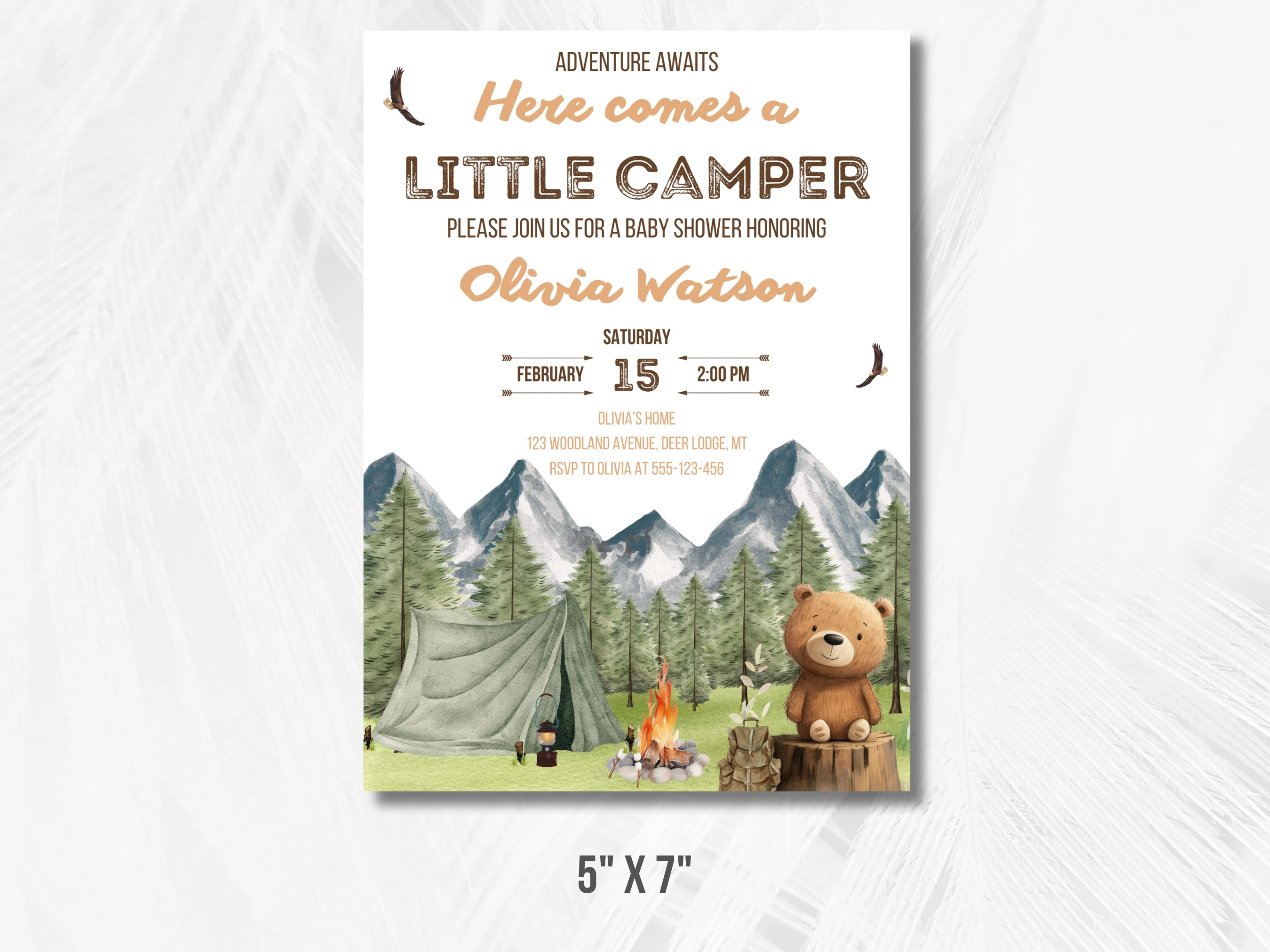 Little Camper Baby Shower Invitation | Adventure Awaits Woodland Baby Shower Invite | Camping Baby Shower Party | Editable Canva Template | Digital Download