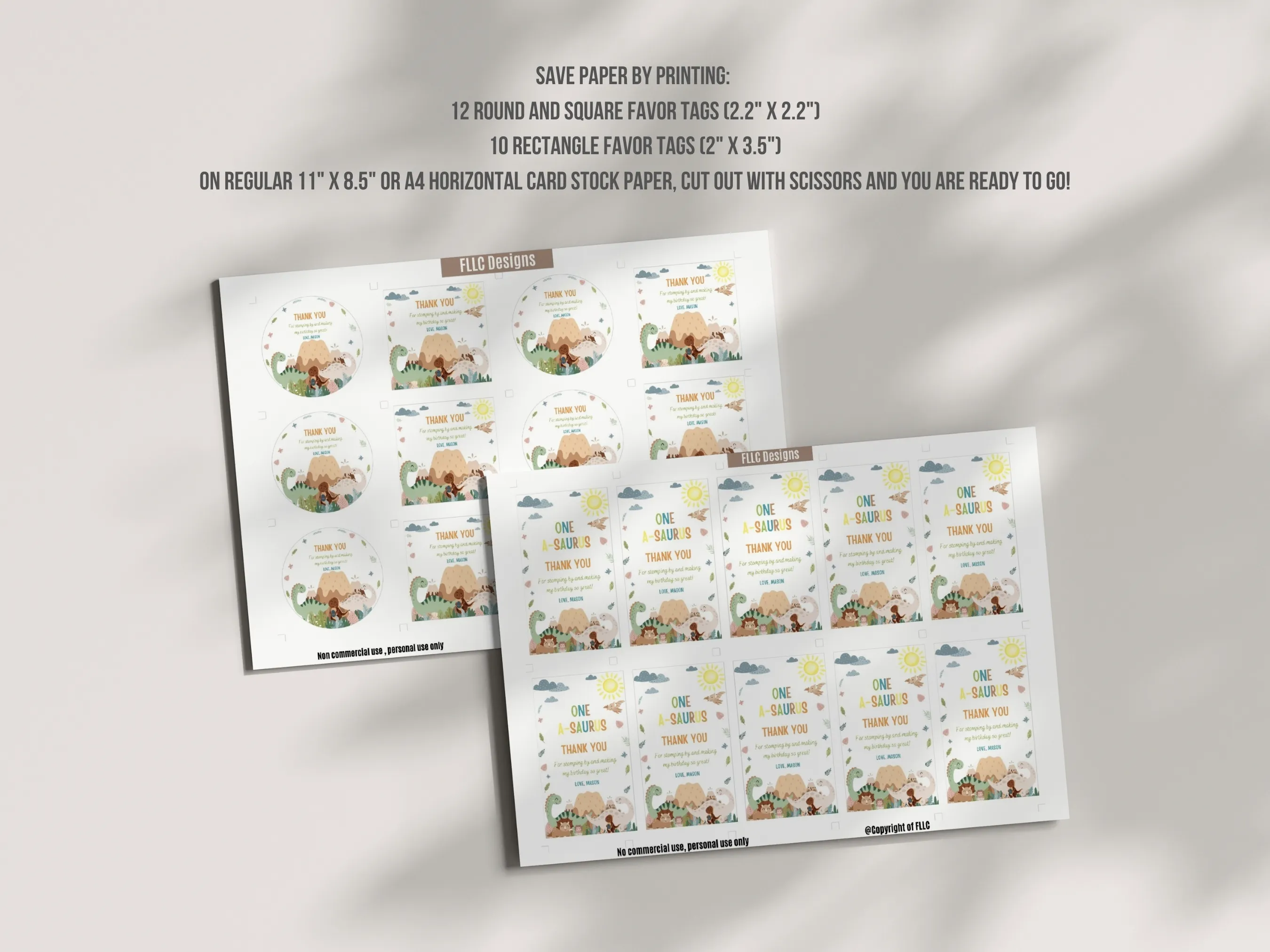 Baby Boy Dinosaur Birthday Favor Tags | Blue Dino Party Thank You Labels | Cute Dinosaur Gift Tags | Editable Canva Template | Digital Download