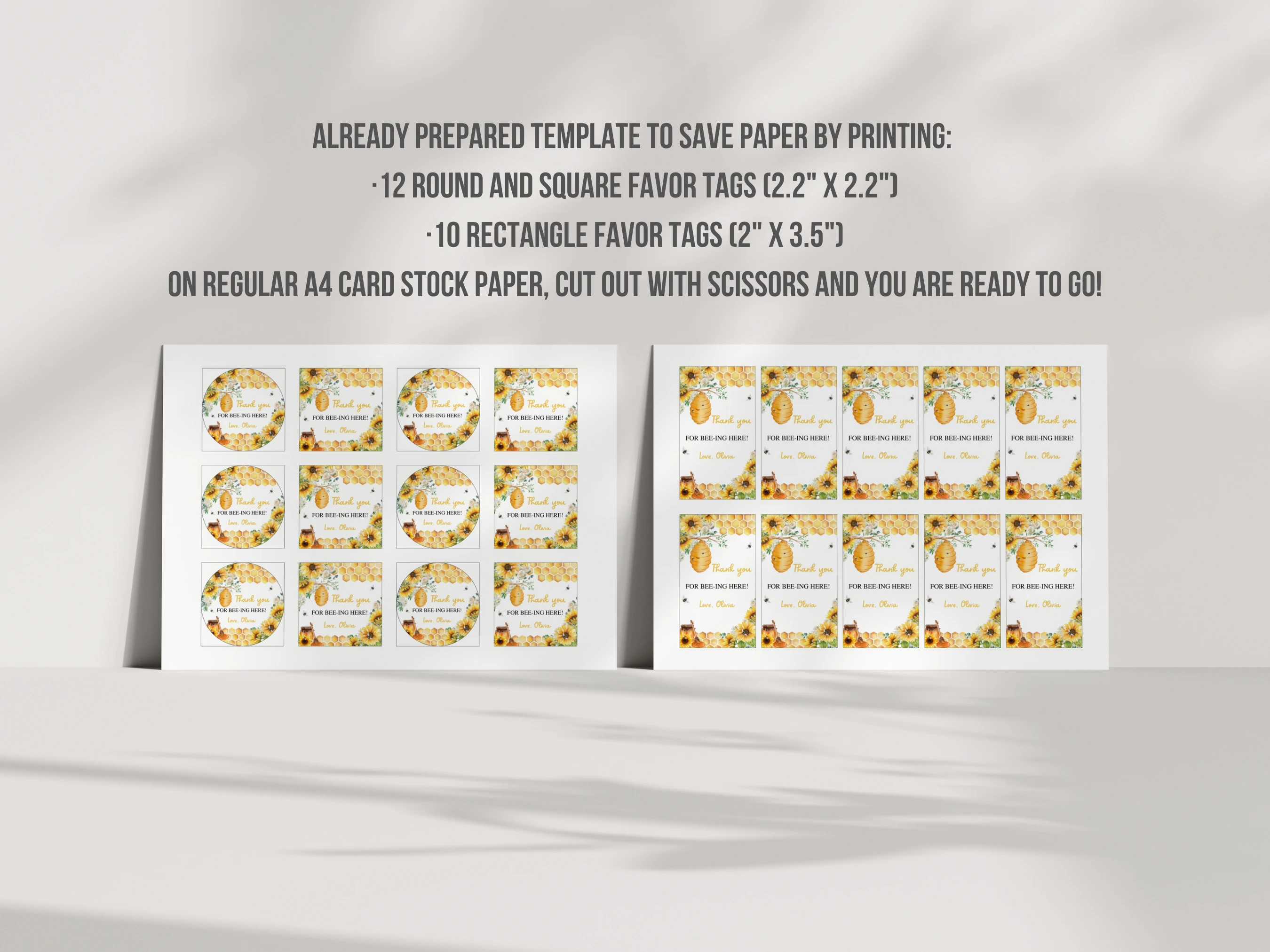 Sunflower Honey Bee Baby Shower Thank You Tags | Bumble Bee Favor Tags | Editable Canva Template | Digital Download