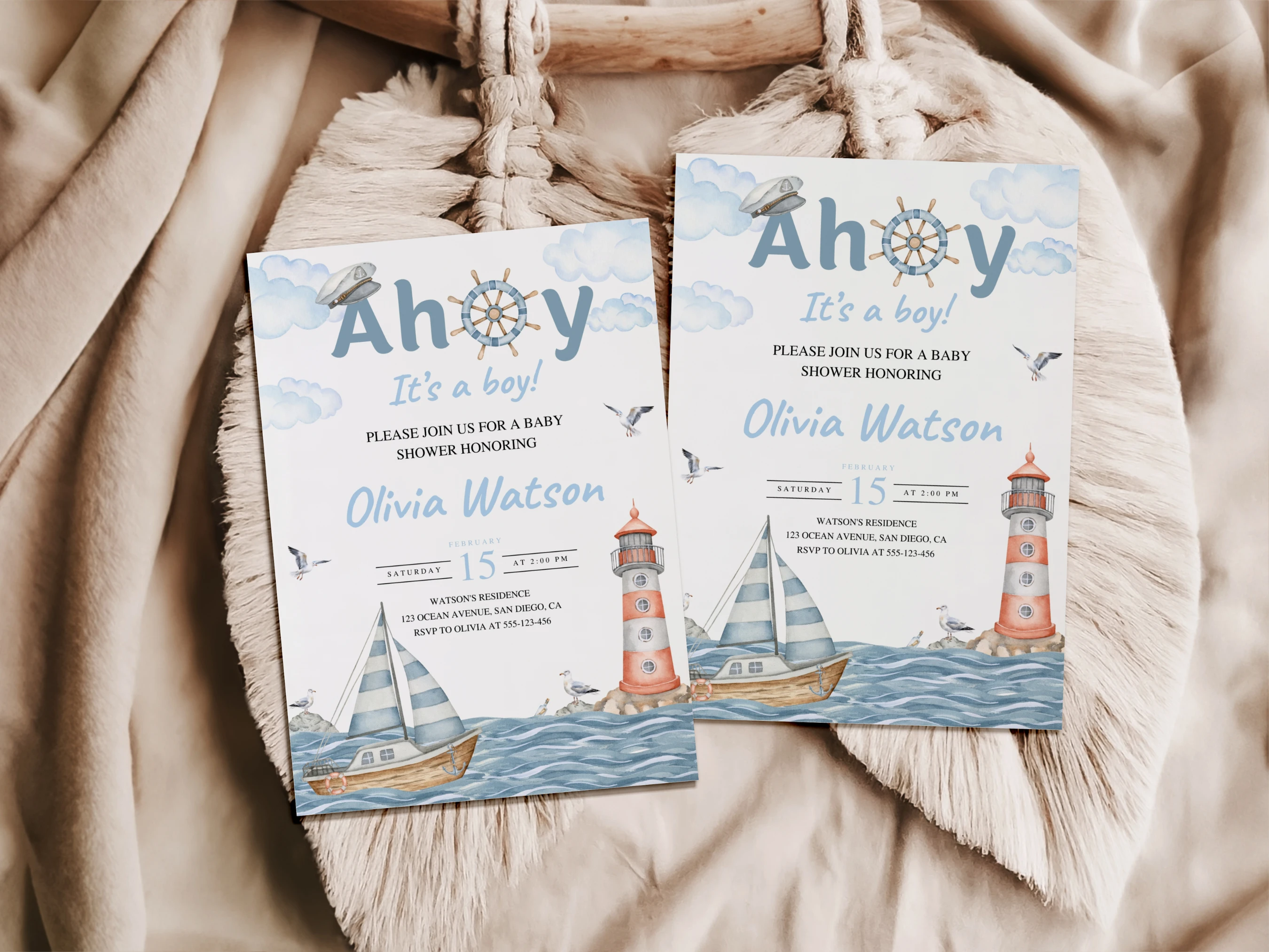 Ahoy It's a Boy Baby Shower  Invitation | Nautical Baby Shower Invite | Ocean Baby Shower Party | Editable Canva Template | Digital Download
