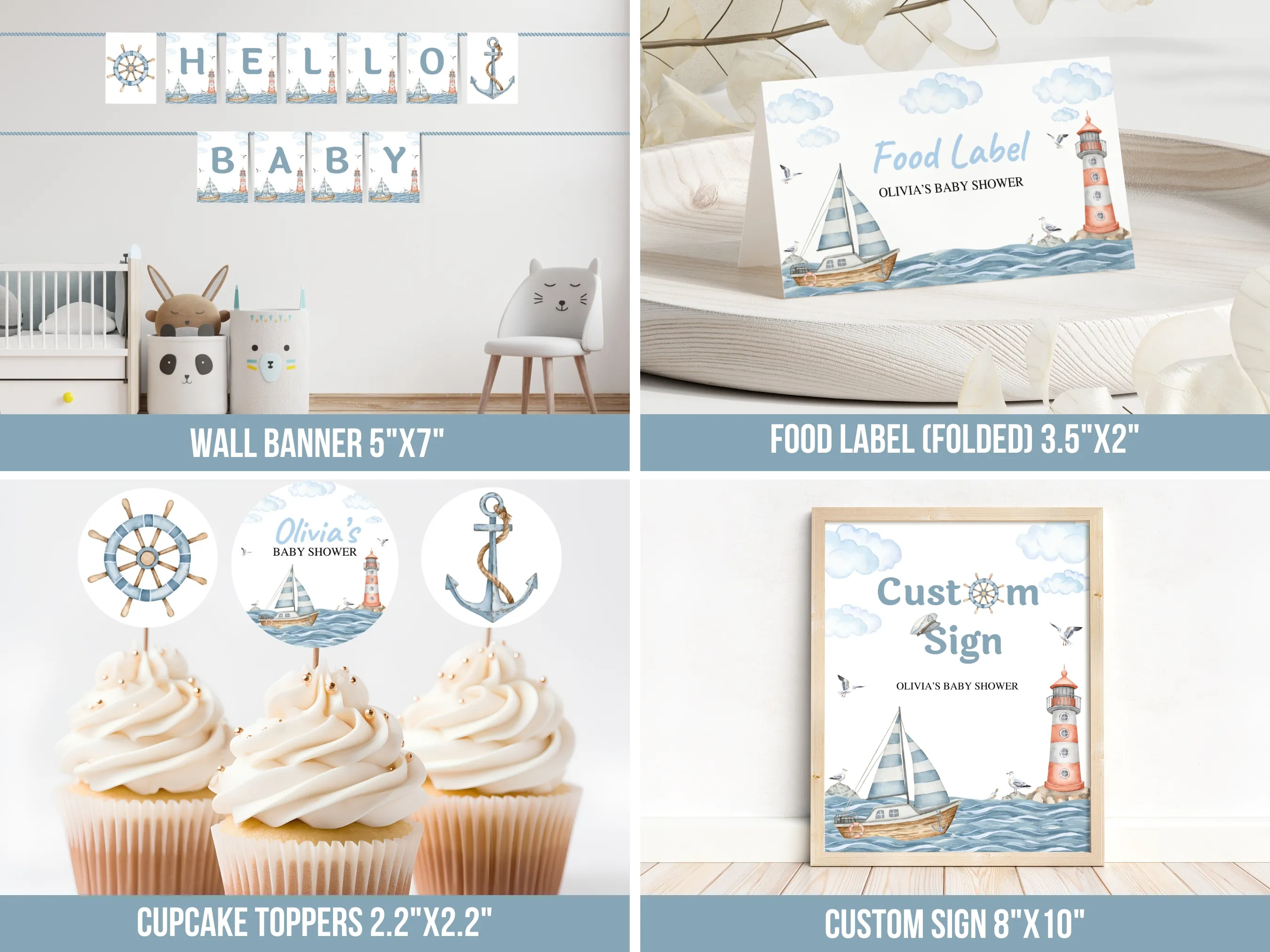 Ahoy Its a Boy Baby Shower Bundle | Nautical Baby Shower Invitation | Ocean Baby Shower Games | Nautical Theme Party Favors, Sailboat Invite