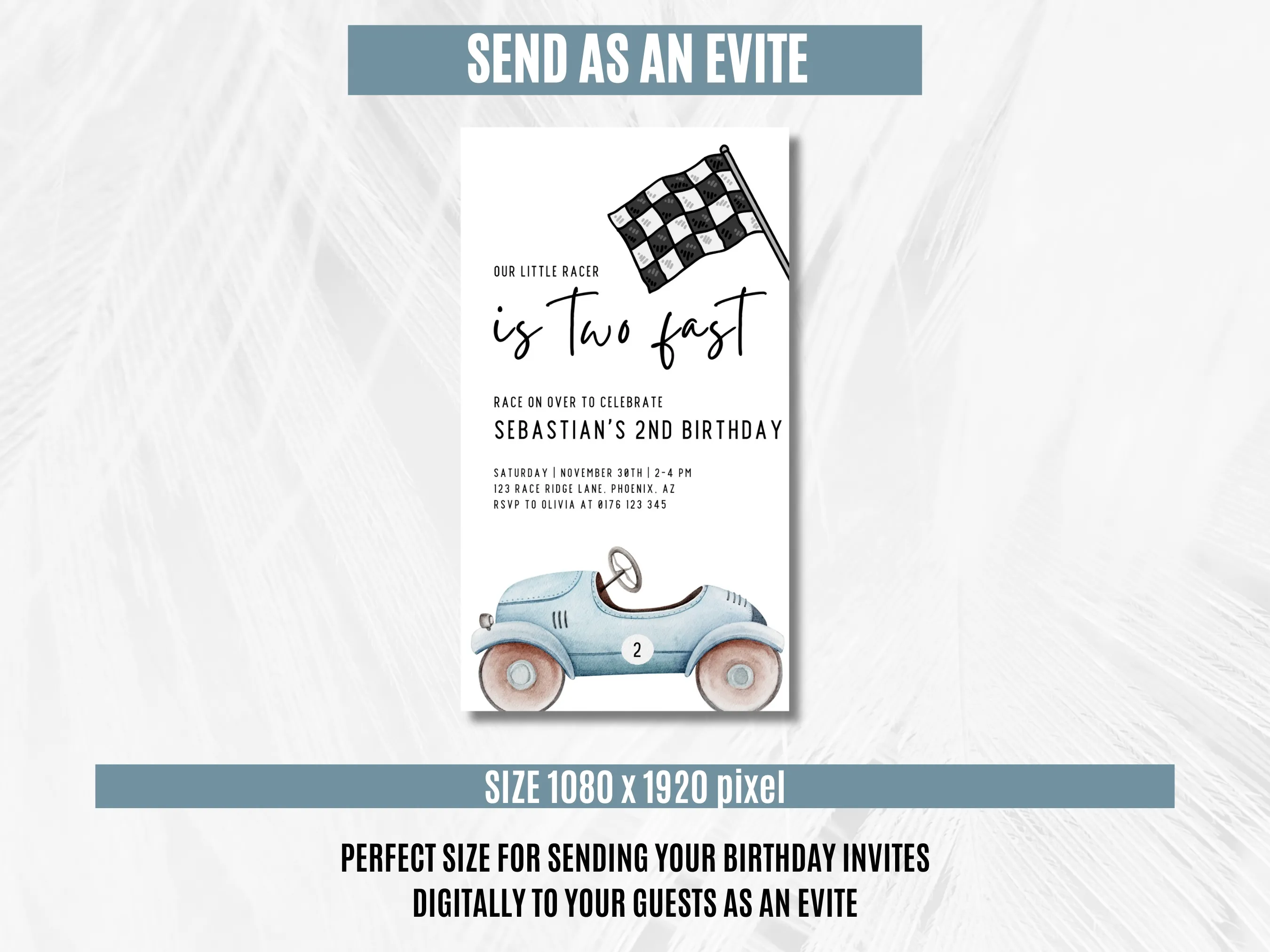 Two Fast Birthday Evite | Vintage Race Car Mobile Invitation | Fast One Theme | Editable Canva Template | Digital Download