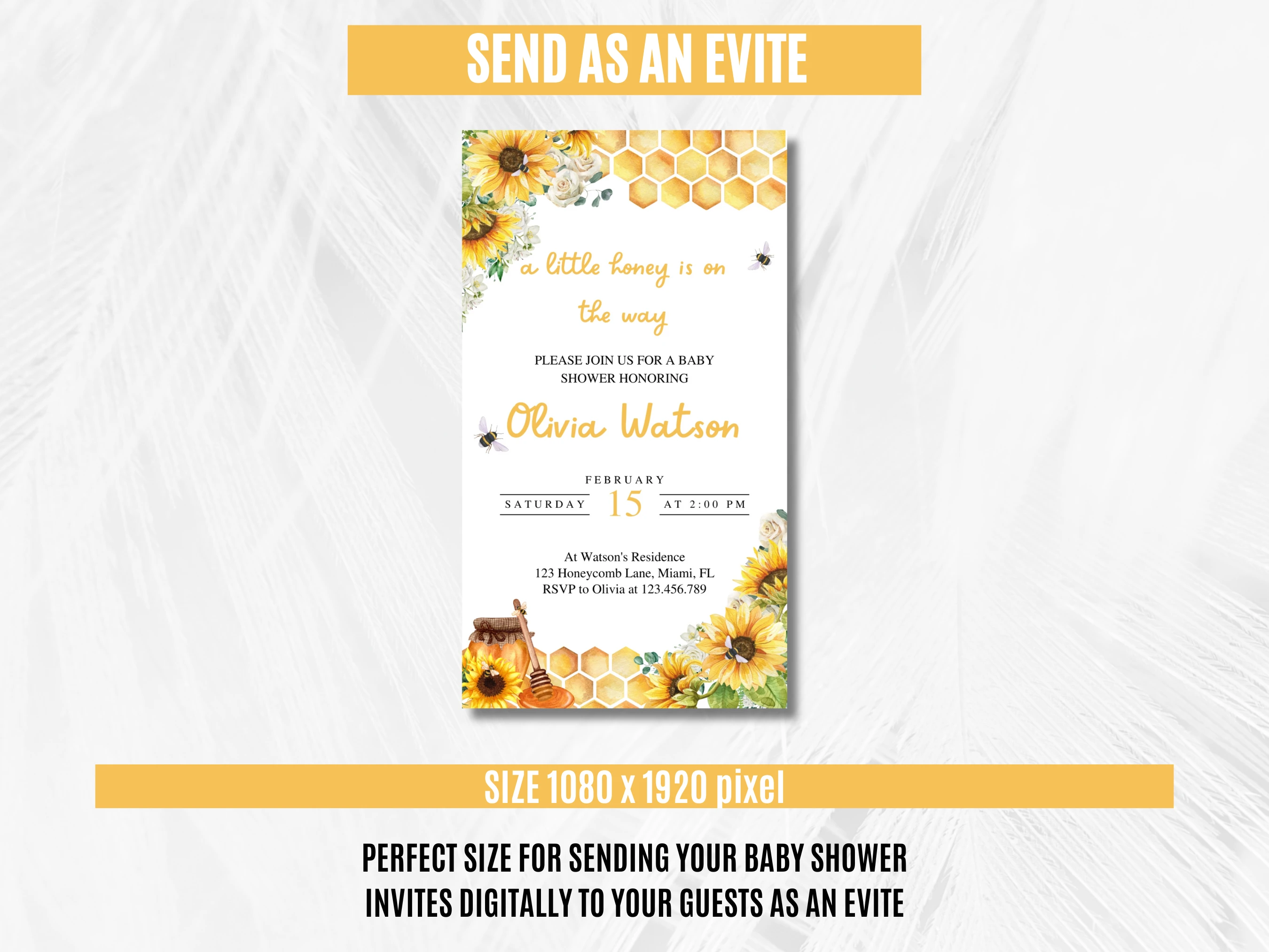 Honey Bee Baby Shower Mobile Invitation | Sunflower Baby Shower Invite | Bumble Bee Baby Shower Party | Editable Canva Template | Digital Download