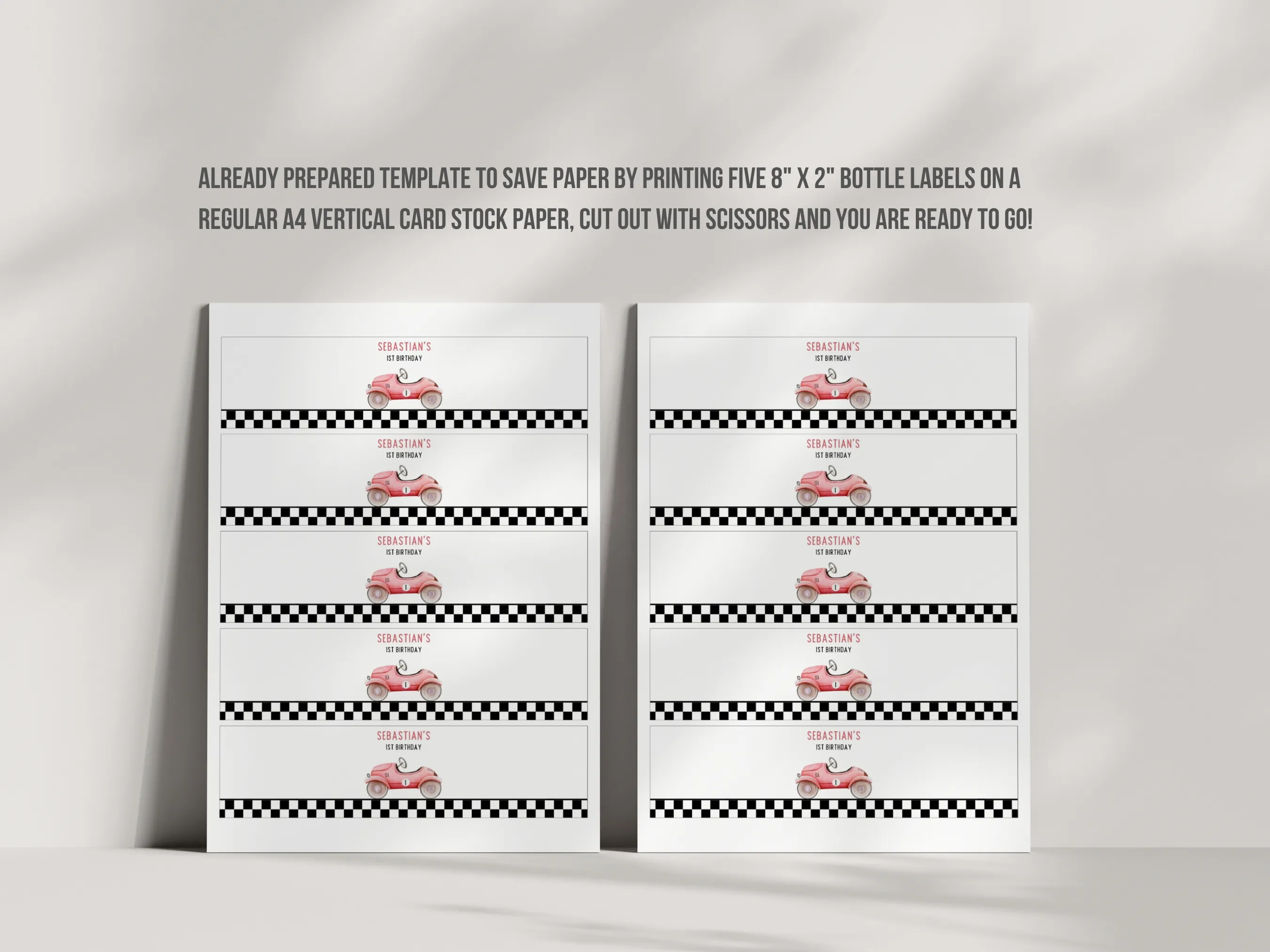Fast One Birthday Water Bottle Labels | Red Race Car Bottle Stickers | Racing Party Bottle Wraps | Editable Canva Template | Digital Download