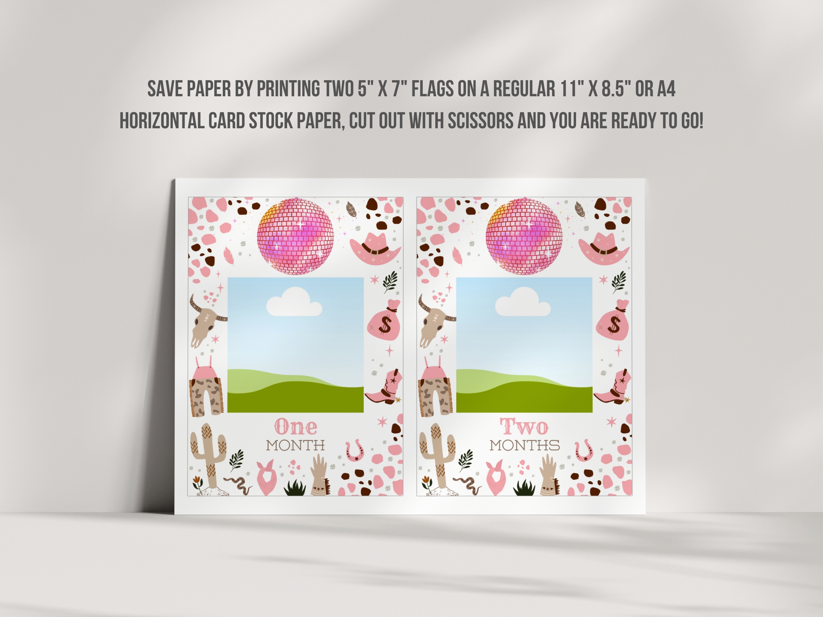 Space Cowgirl First Rodeo Birthday Photo Banner | Disco Cowgirl Baby Milestone Cards | Editable Canva Template | Digital Download