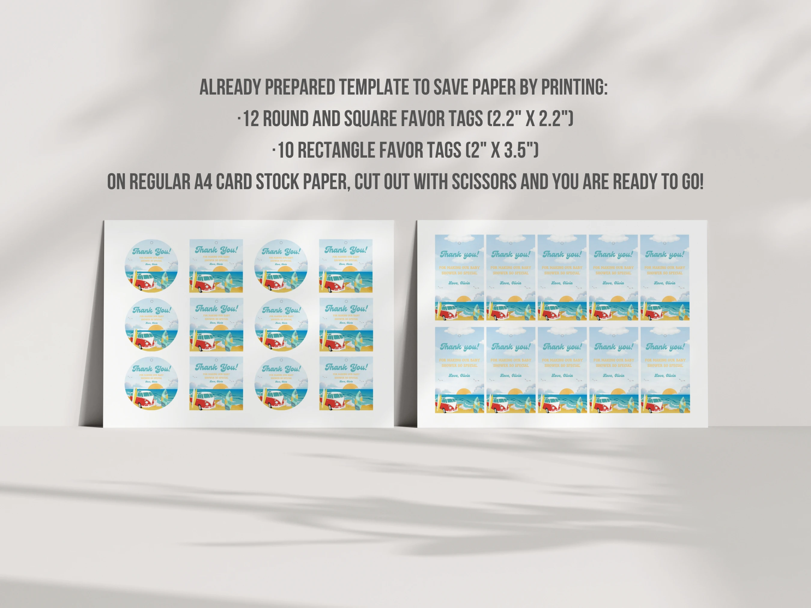 Baby On Board Baby Shower Thank You Tags | Surf Ocean Tropical Favor Tags | Editable Canva Template | Digital Download