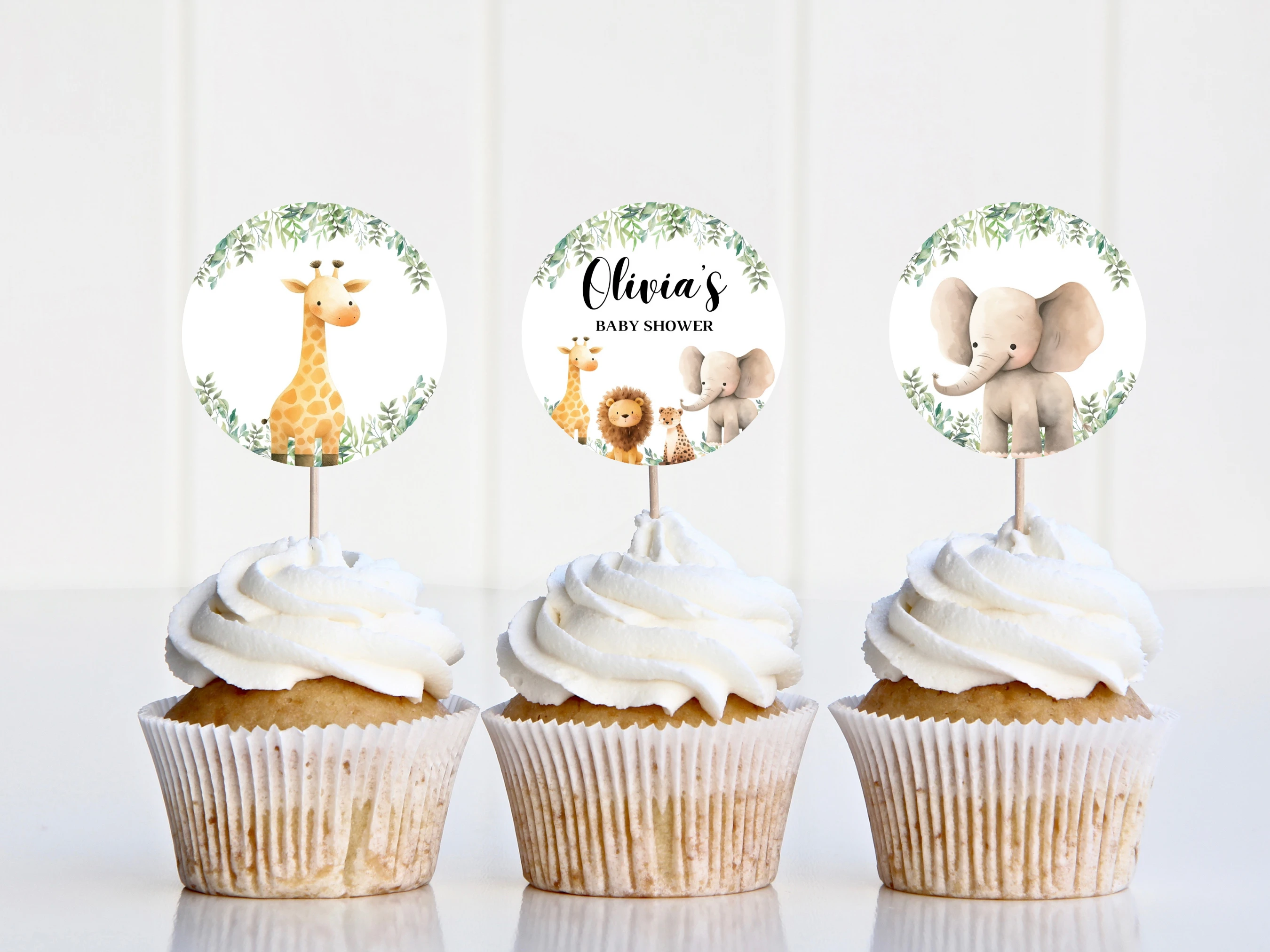 Jungle Baby Shower Cupcake Toppers | Safari Animals Cake Topper | Editable Canva Template | Digital Download