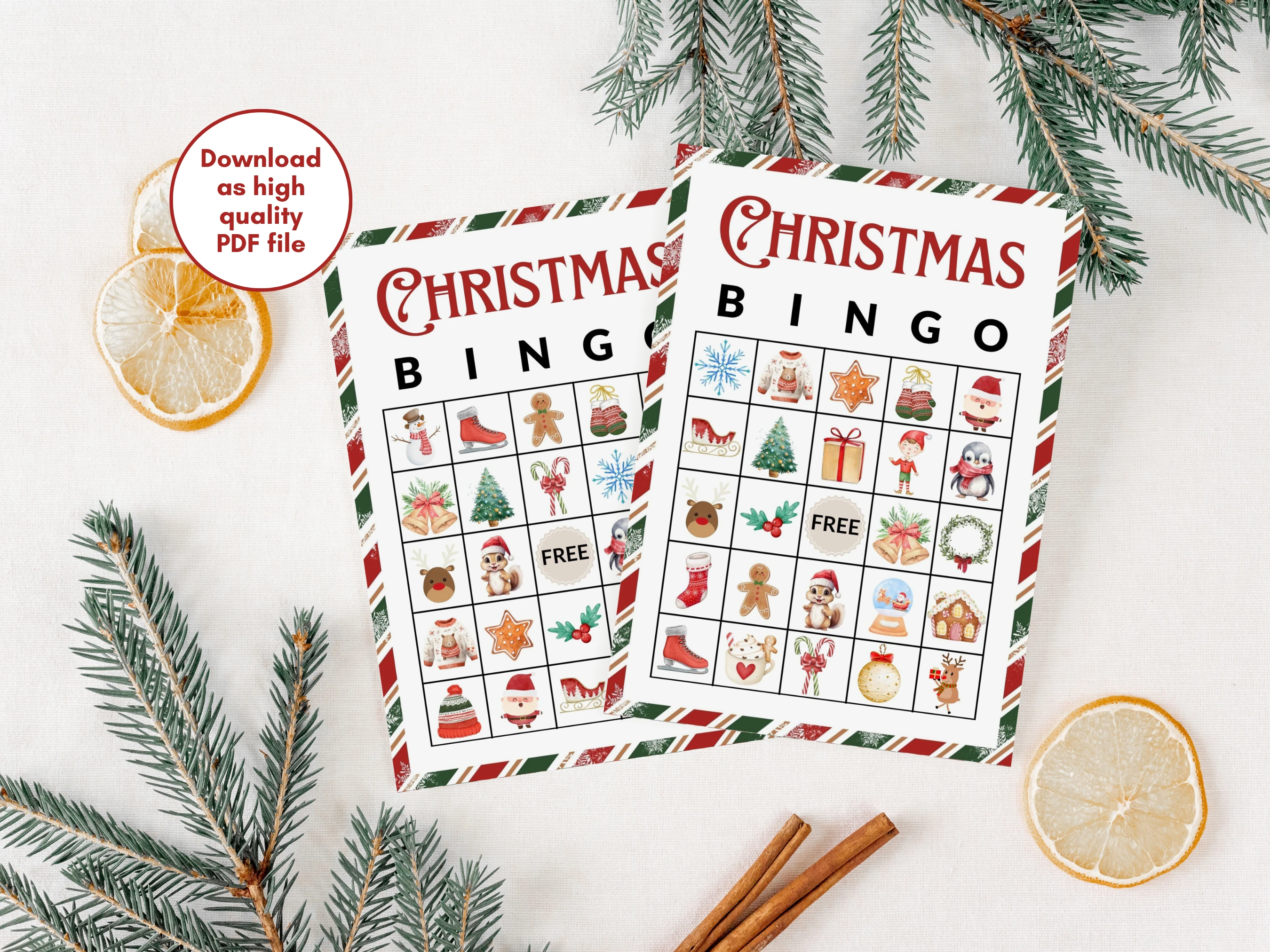 Printable Christmas Bingo Game | 35 Festive Holiday Cards | Ready-to-Print Game | Digital Download