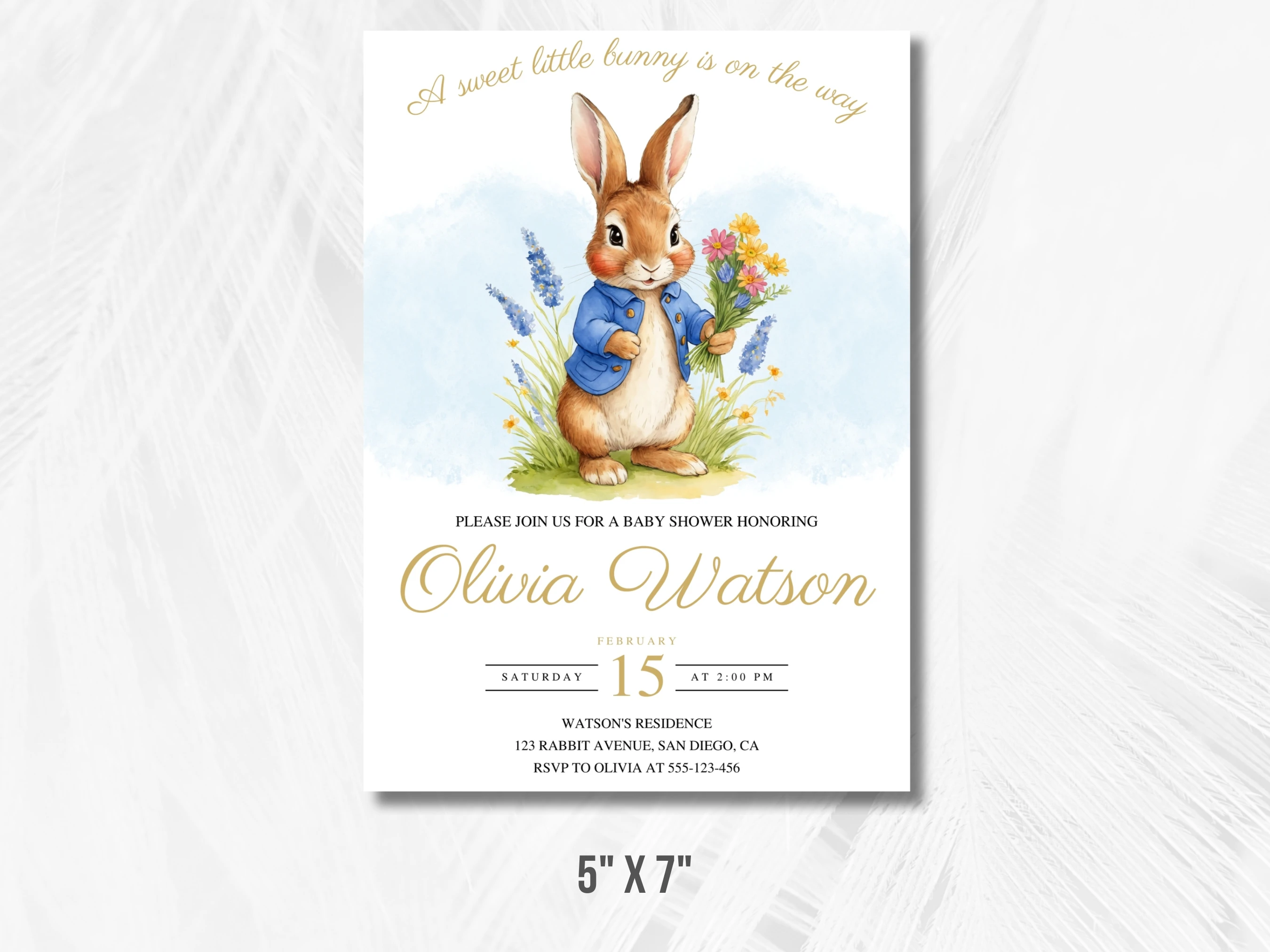 Peter Rabbit Baby Shower Invitation | Flopsy Bunny Baby Shower Party Invitation | Spring Baby Shower Party | Editable Canva Template | Digital Download