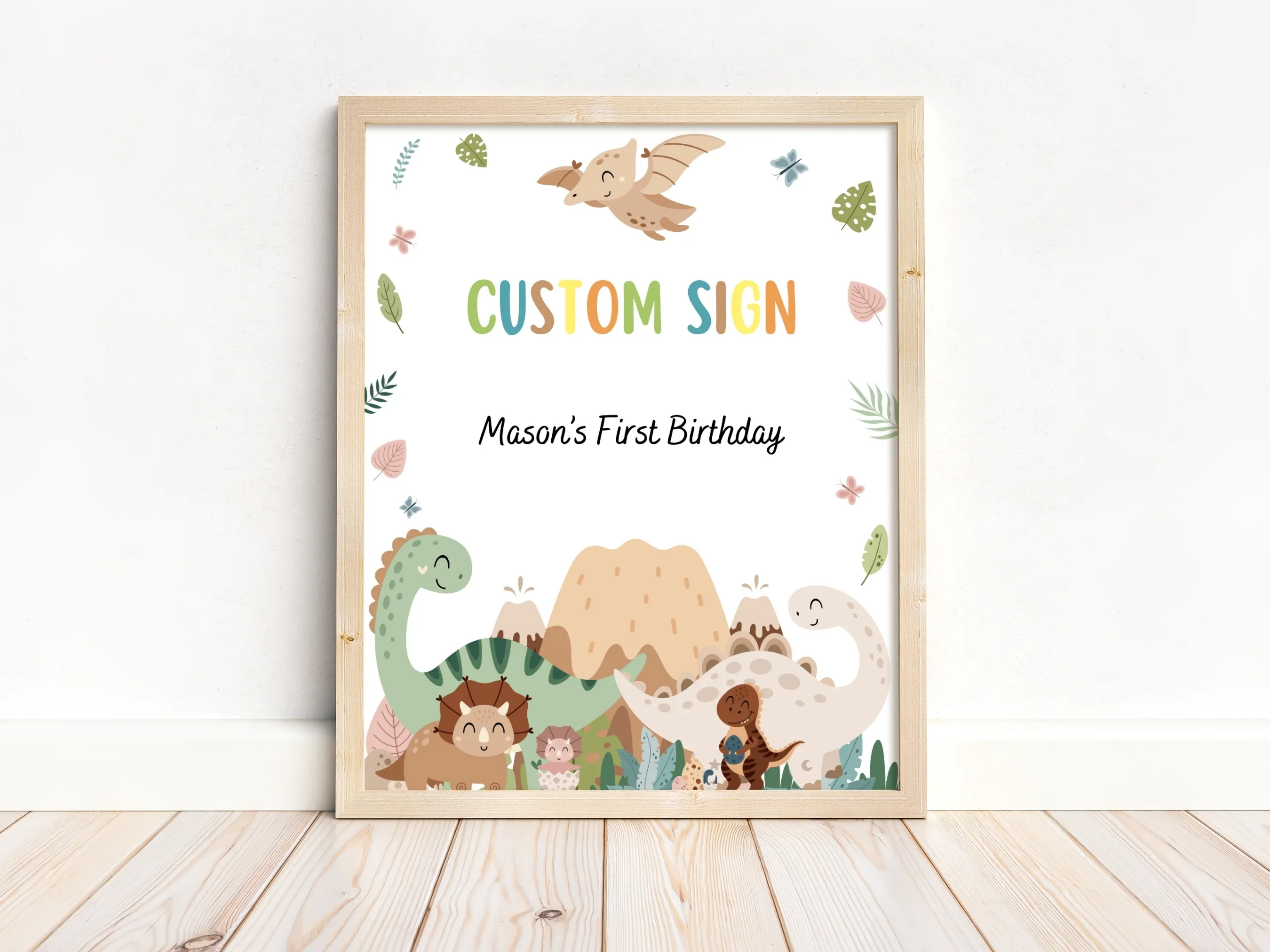 Baby boy dinosaur birthday gift table sign with cute dino theme, customizable cookie table and gift table sign, editable Canva template by fllcdesigns