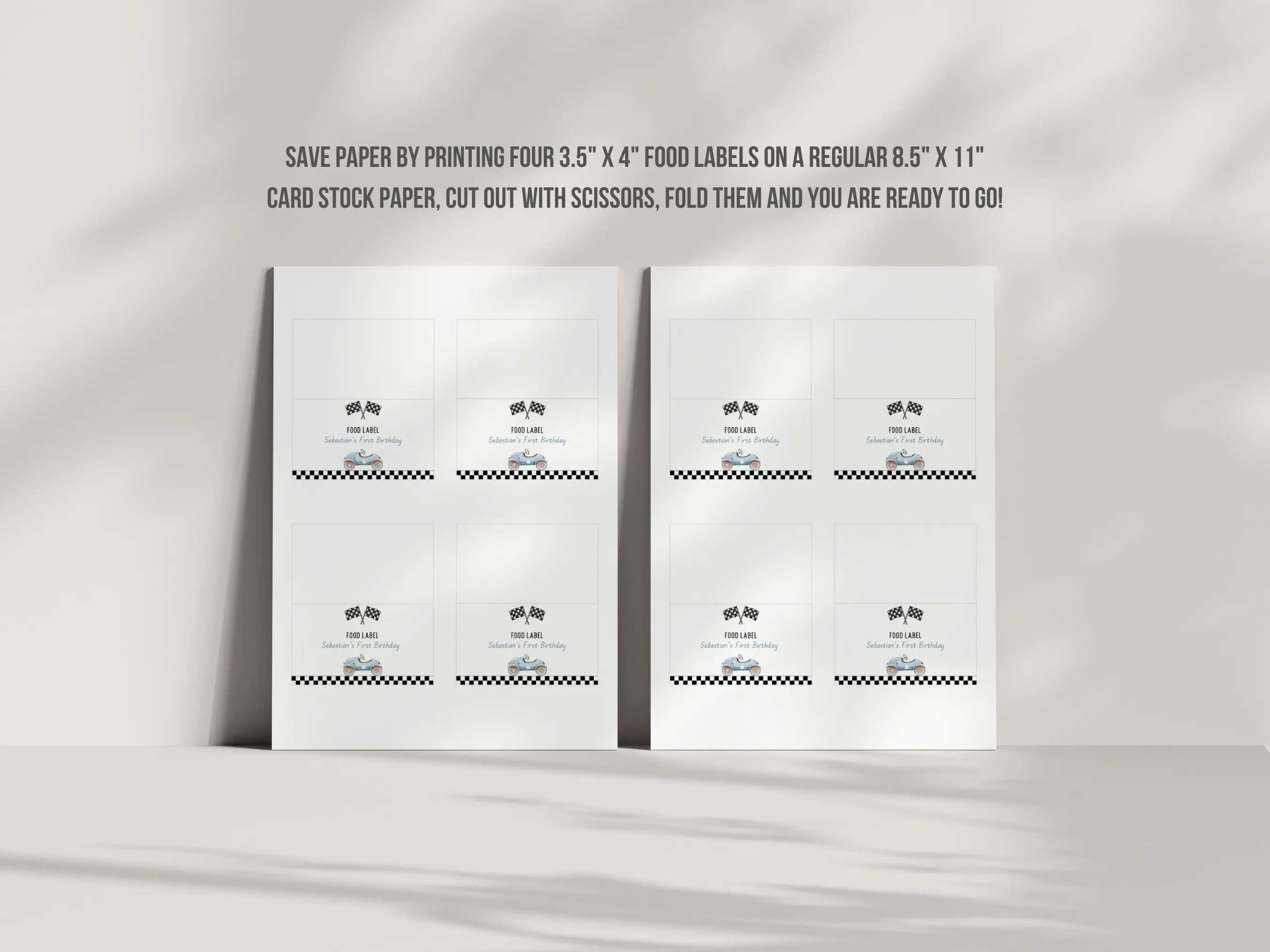 Fast One Birthday Food Tent Cards | Blue Race Car Table Labels | Racing Party Name Tags | Editable Canva Template | Digital Download