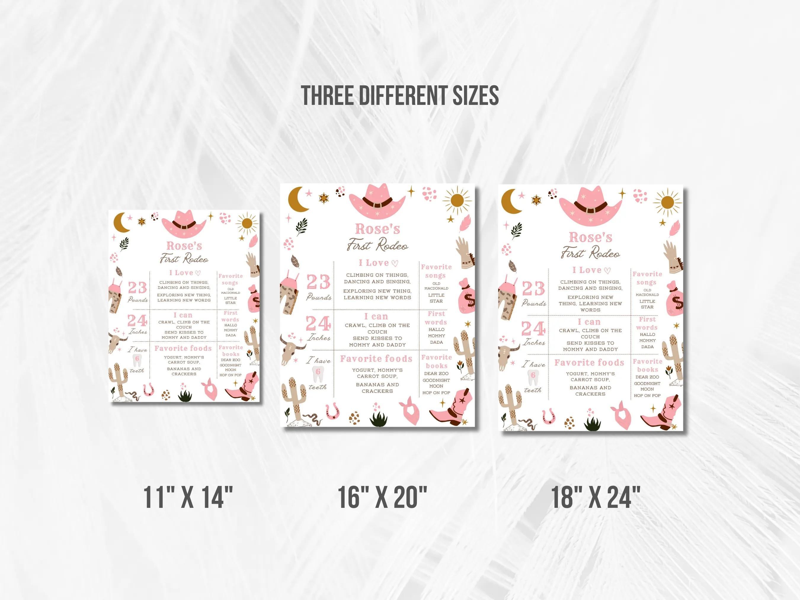 My First Rodeo Birthday Milestone Board | Pink Cowgirl Milestone Poster | Western Baby Milestone Sign | 1st Birthday Party | Editable Canva Template | Digital Download