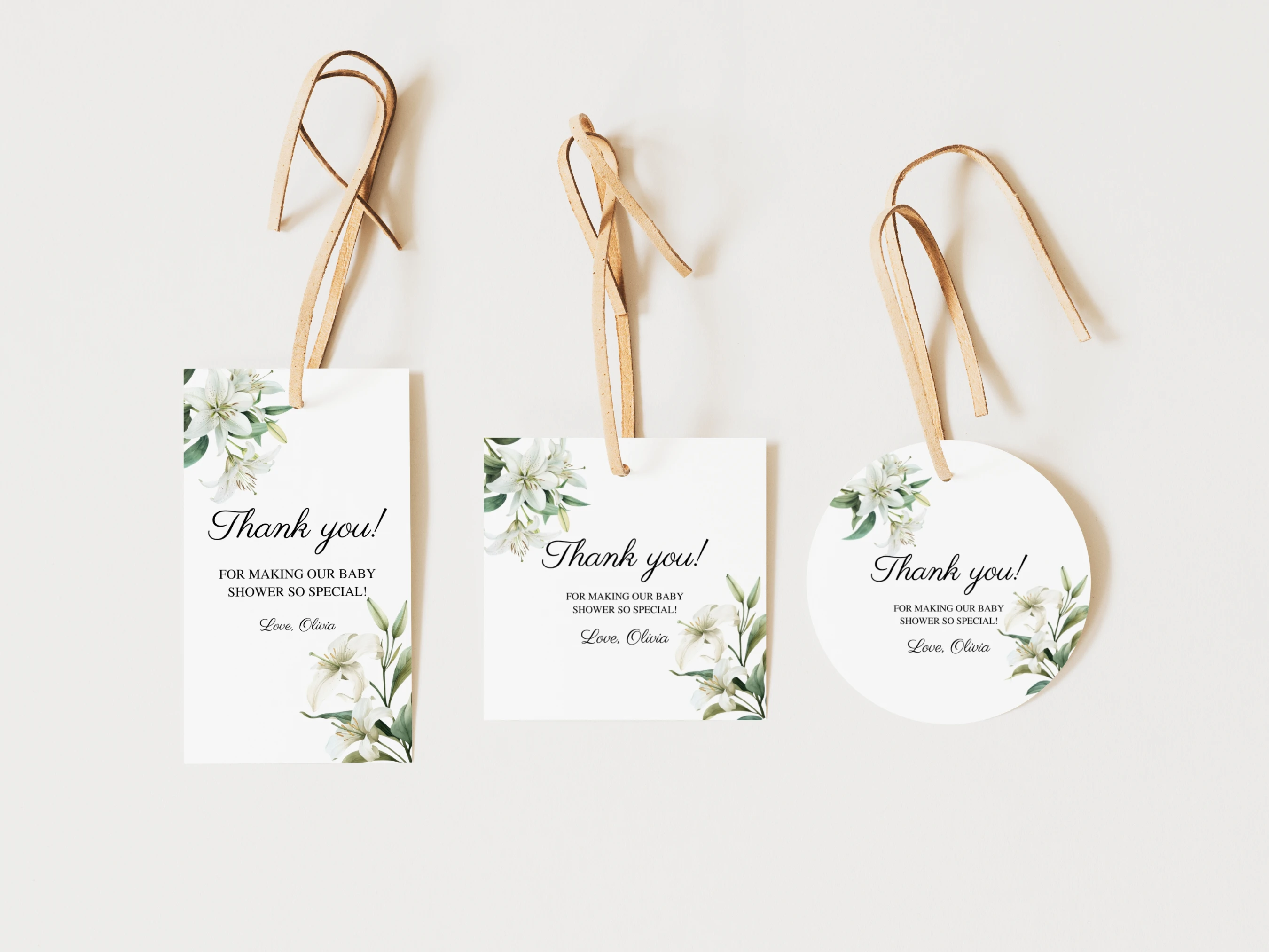 baby in bloom baby shower thank you tags wildflower greenery spring favors canva template digital download, wildflower baby shower favor tags greenery floral baby shower decorations canva template