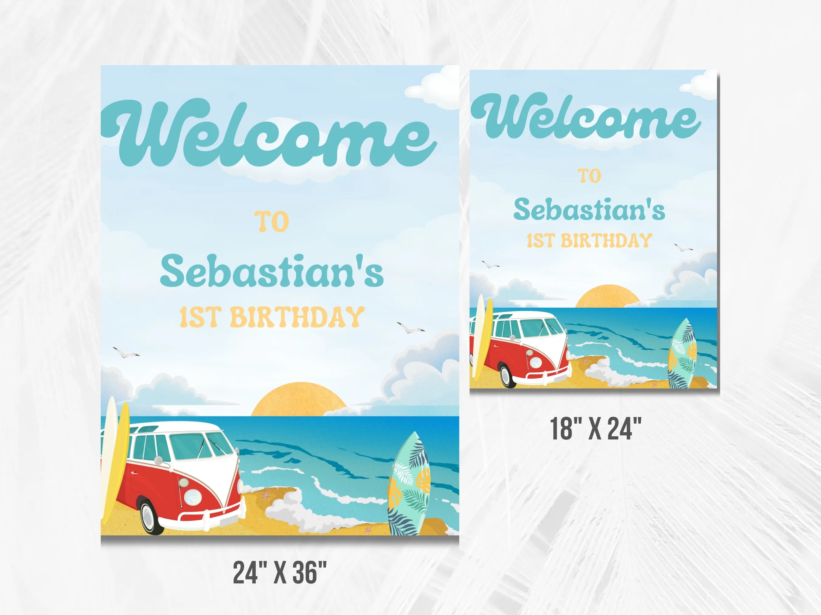 The Big One Birthday Welcome Sign | Surf Beach Party Welcome Board | 1st Birthday Entrance Sign | Editable Canva Template | Digital Download