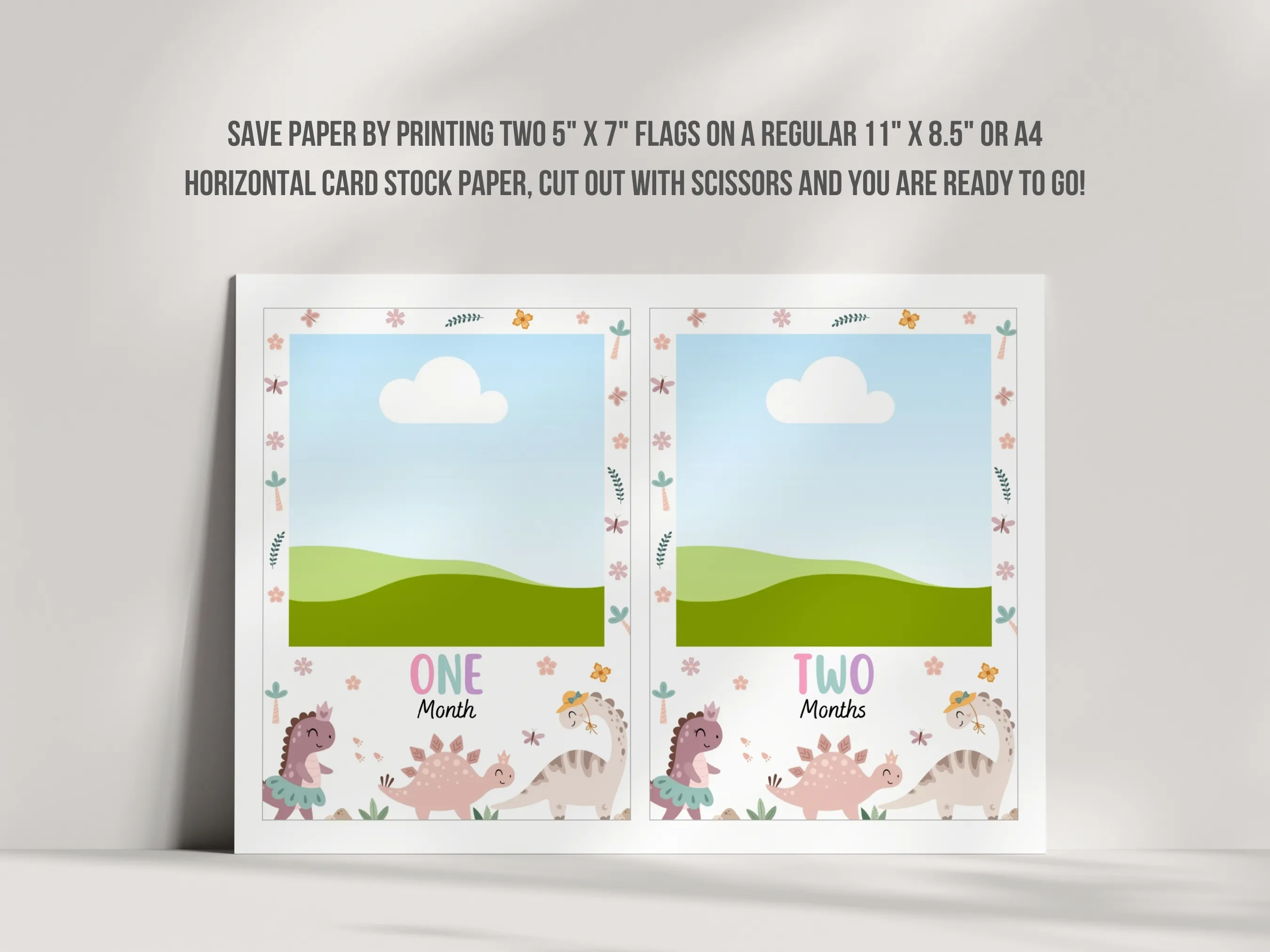 Girl Dinosaur Birthday Photo Banner | Dino 1st Birthday Baby Milestone Cards | Editable Canva Template | Digital Download