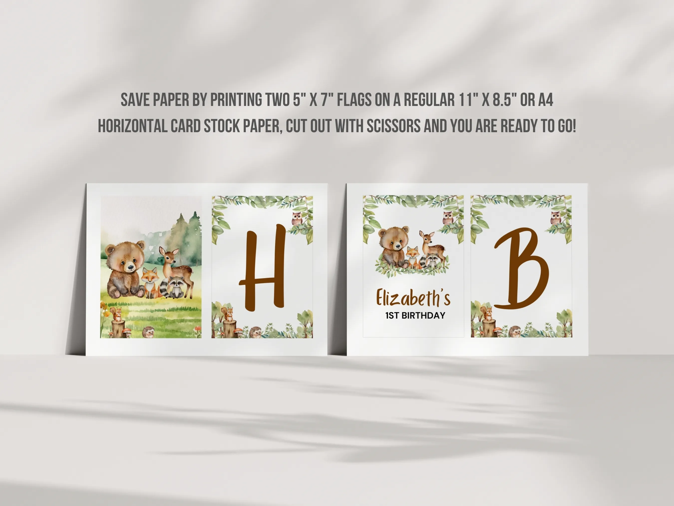 Woodland Theme Party Happy Birthday Banner | Wild One Animals Birthday Bunting | Editable Canva Template | Digital Download