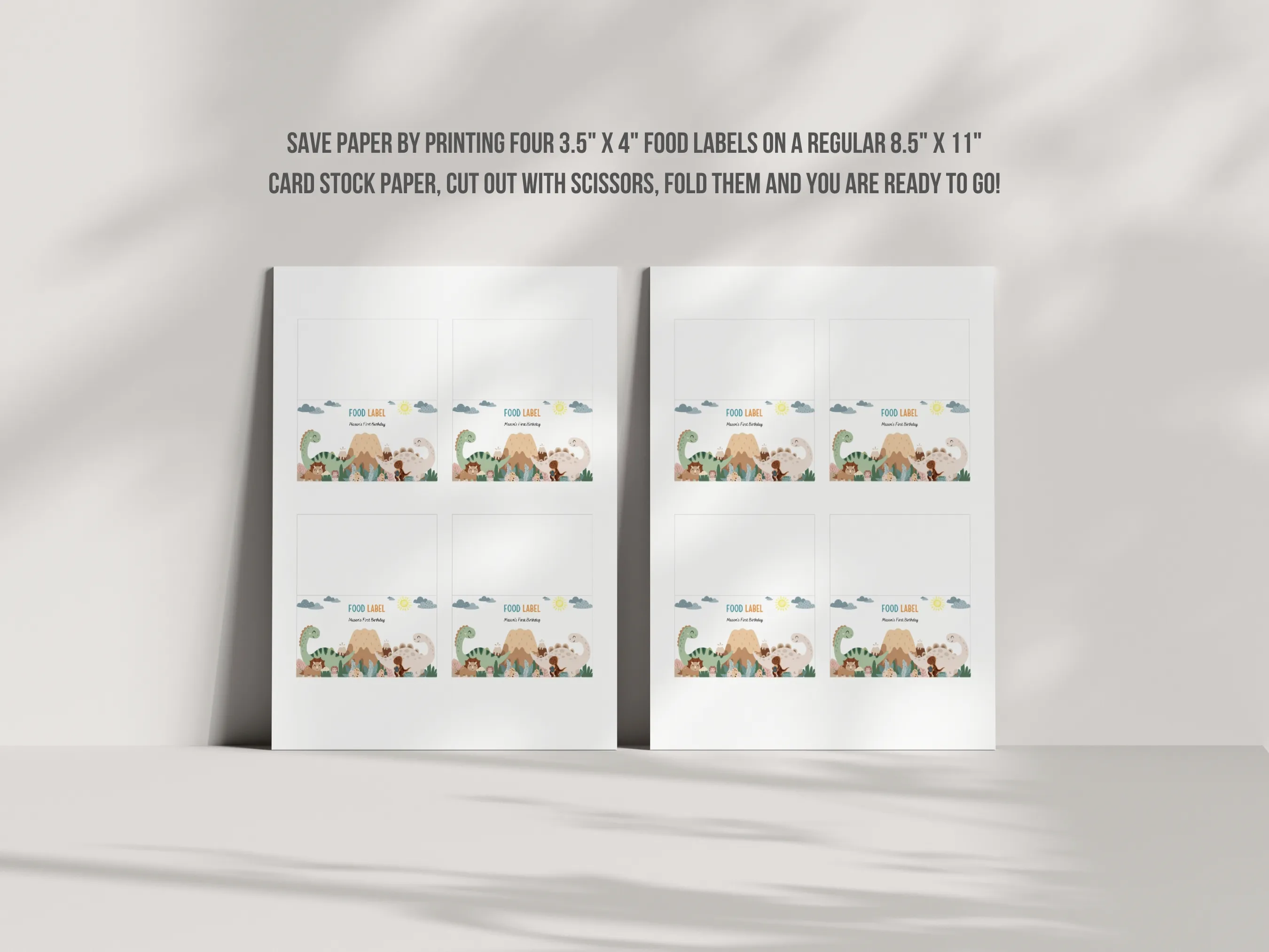 Baby Boy Dinosaur Birthday Food Tent Cards | Blue Dino Table Labels | Dino Party Name Tags | Editable Canva Template | Digital Download