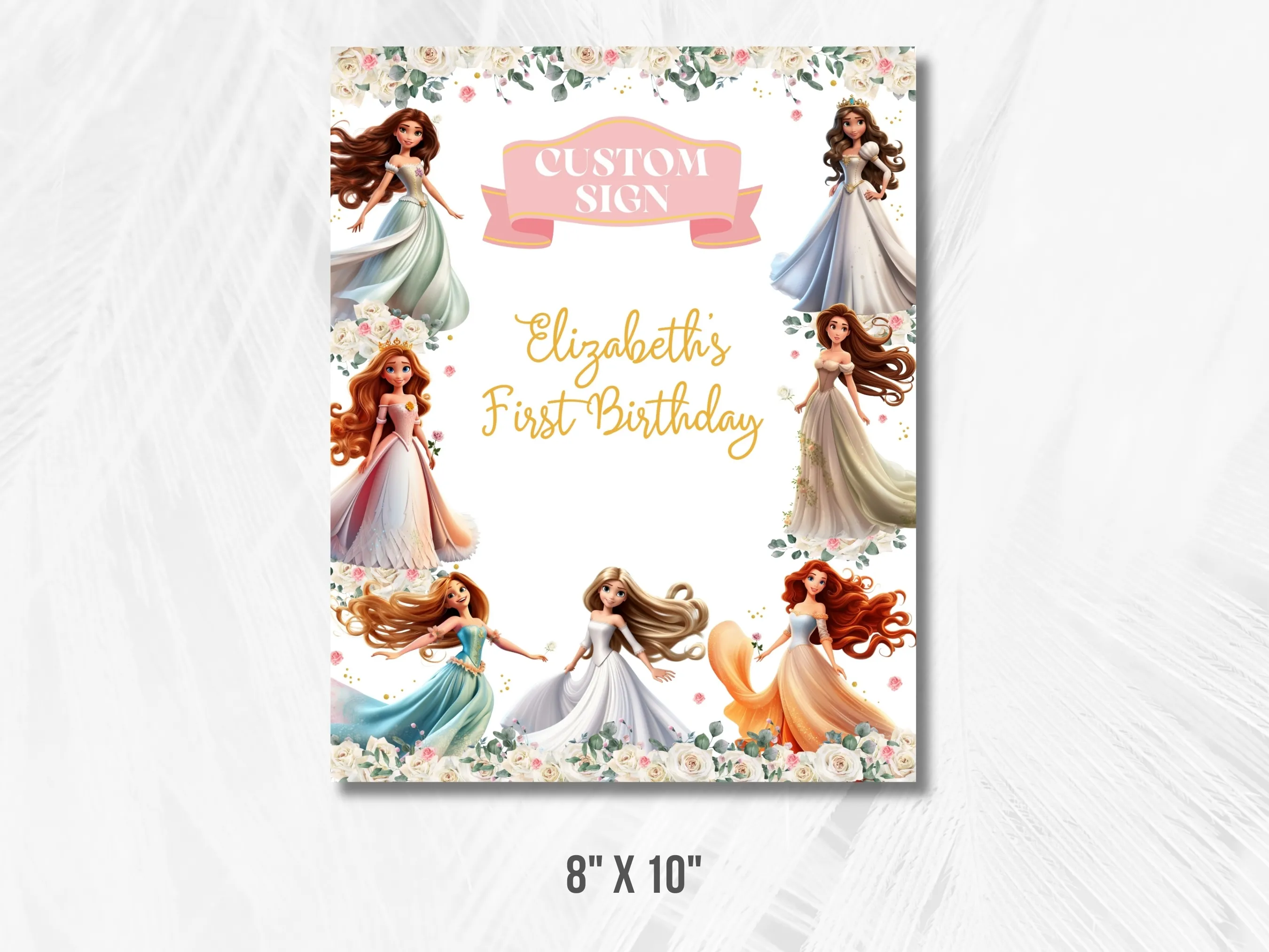 Princess Party Custom Birthday Sign | Royal Birthday Party Cards & Gifts Sign | Editable Canva Template | Digital Download