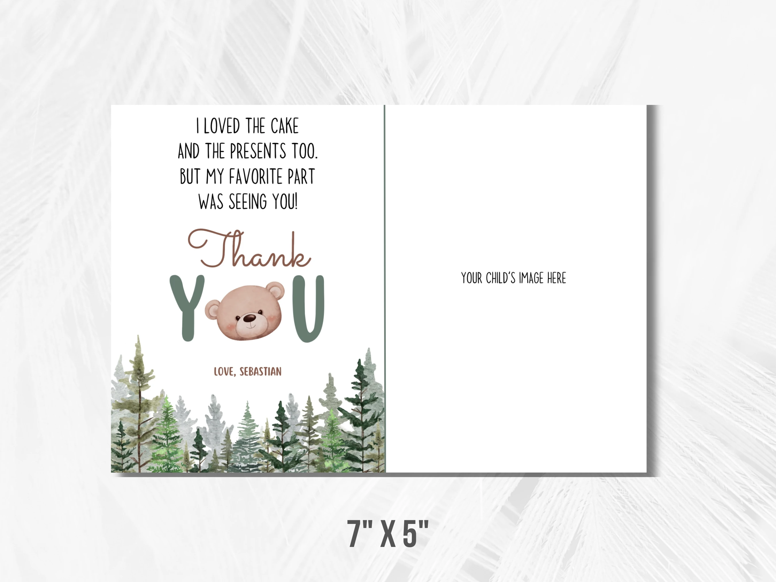 Brown Bear Birthday Thank You Card With Photo | Woodland Birthday Thank You Note | Forest 1st Birthday Party | Editable Canva Template | Digital Download