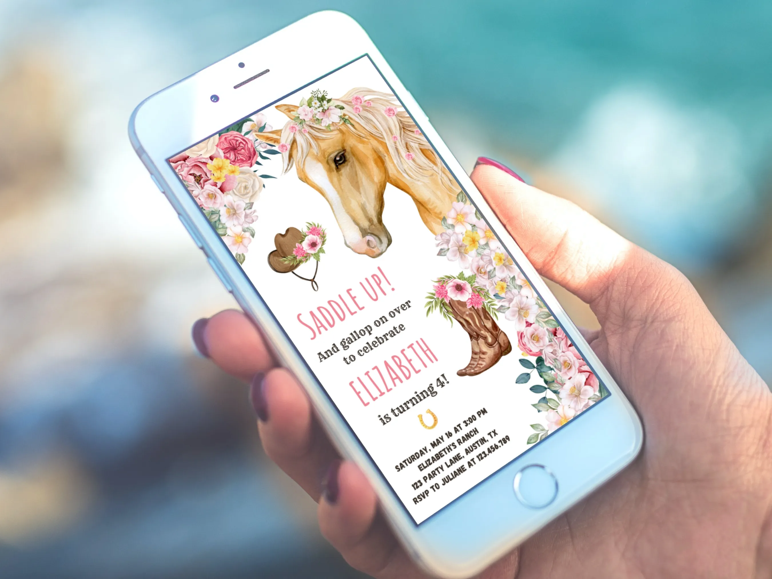 Horse Birthday Evite | Cowgirl Party Mobile Invitation | Editable Canva Template | Digital Download