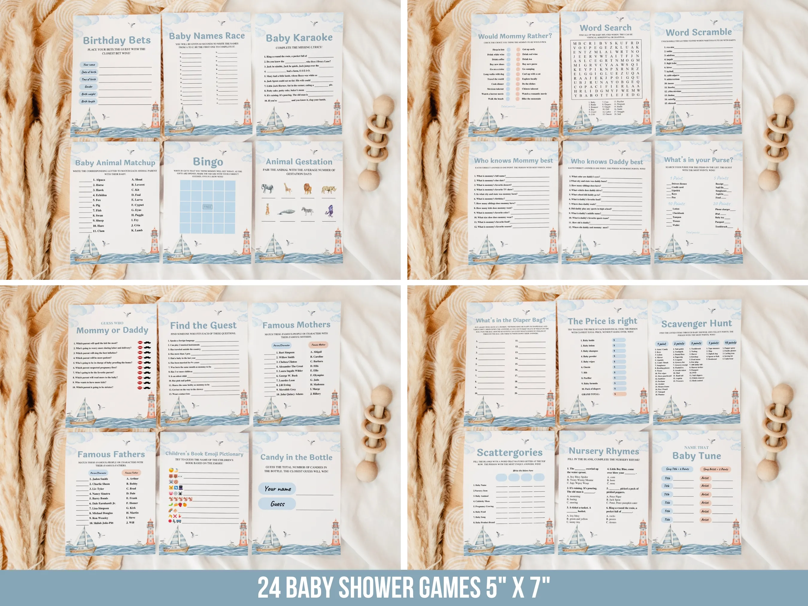 Ahoy Its a Boy Baby Shower Bundle | Nautical Baby Shower Invitation | Ocean Baby Shower Games | Nautical Theme Party Favors, Sailboat Invite
