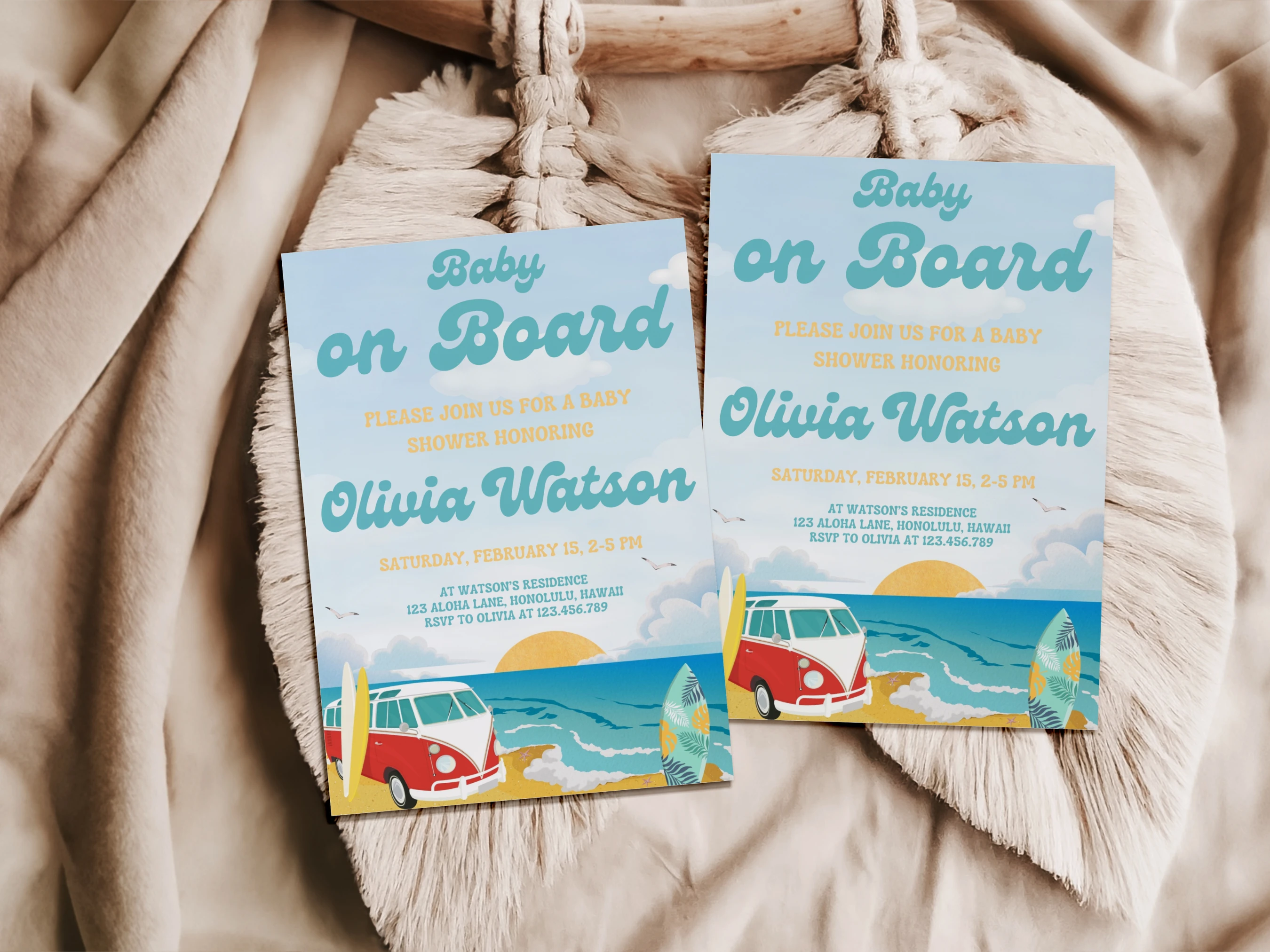 Baby On Board Baby Shower Invitation | Ocean Baby Shower Invite | Surf Baby Shower Party | Editable Canva Template | Digital Download
