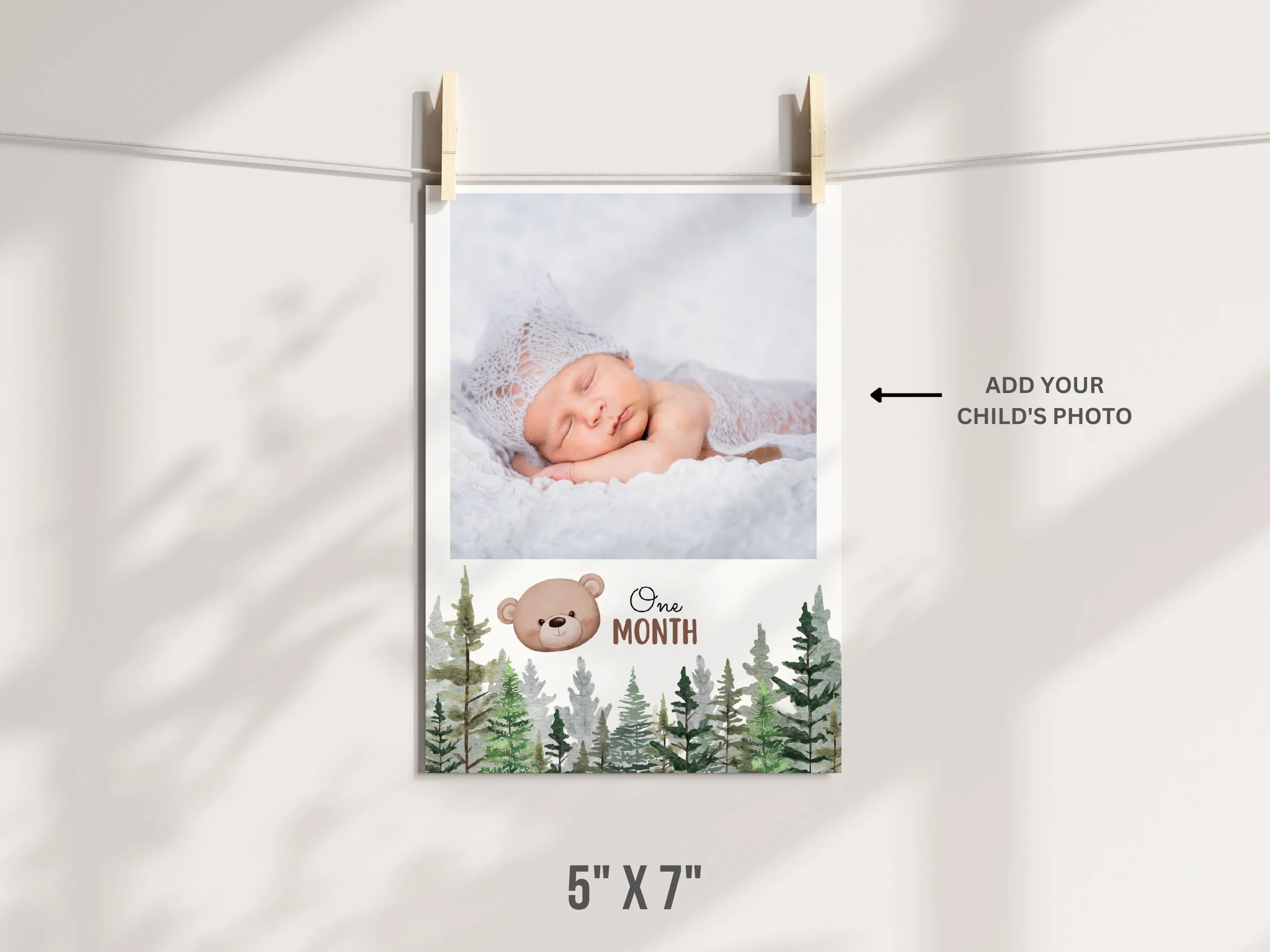 Woodland Bear 1st Birthday Photo Banner | Brown Bear Milestone Cards | Editable Canva Template | Digital Download